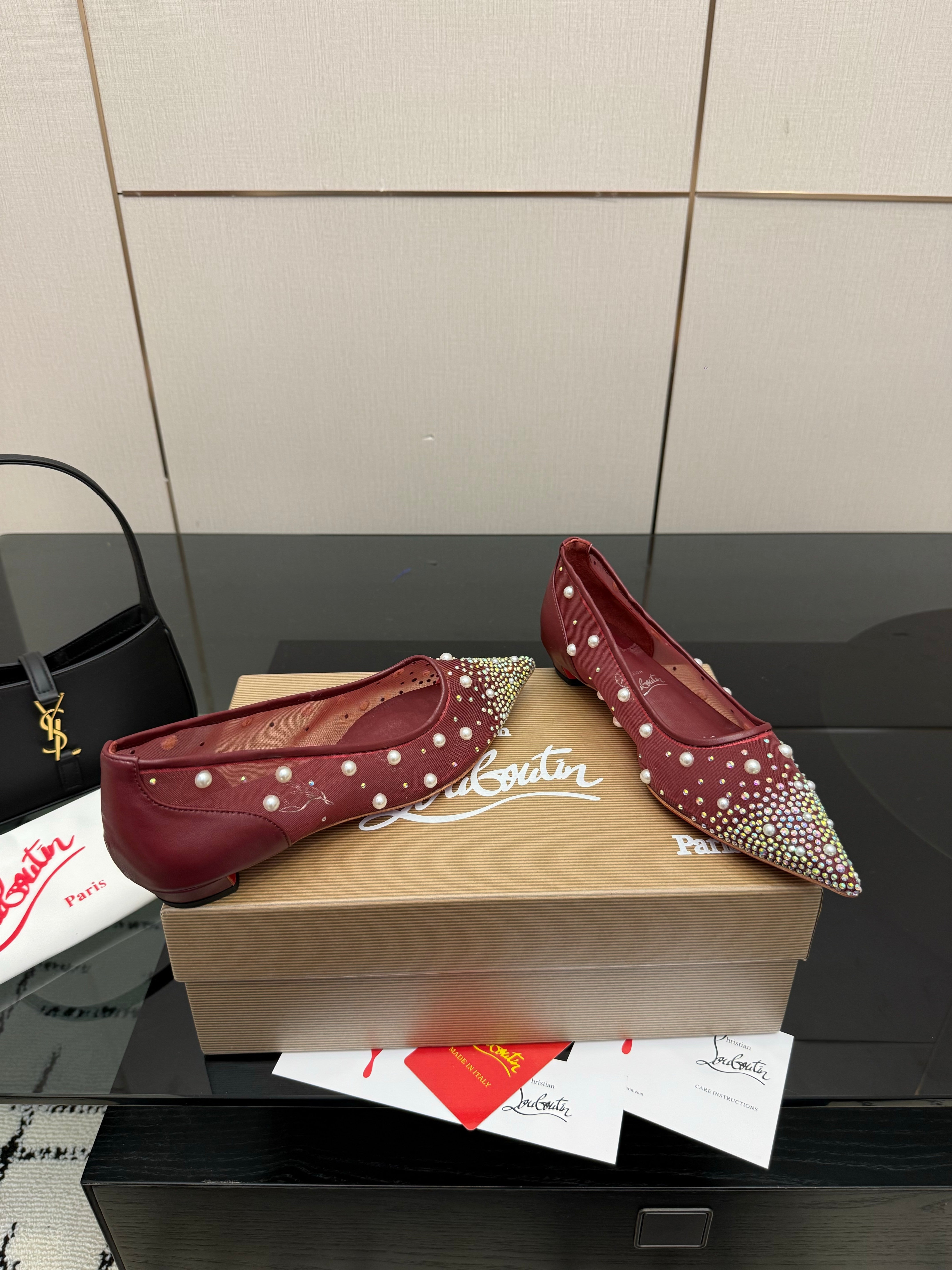 CL Degrastrassina Perla Ballet Flat Burgundy Mesh 828161