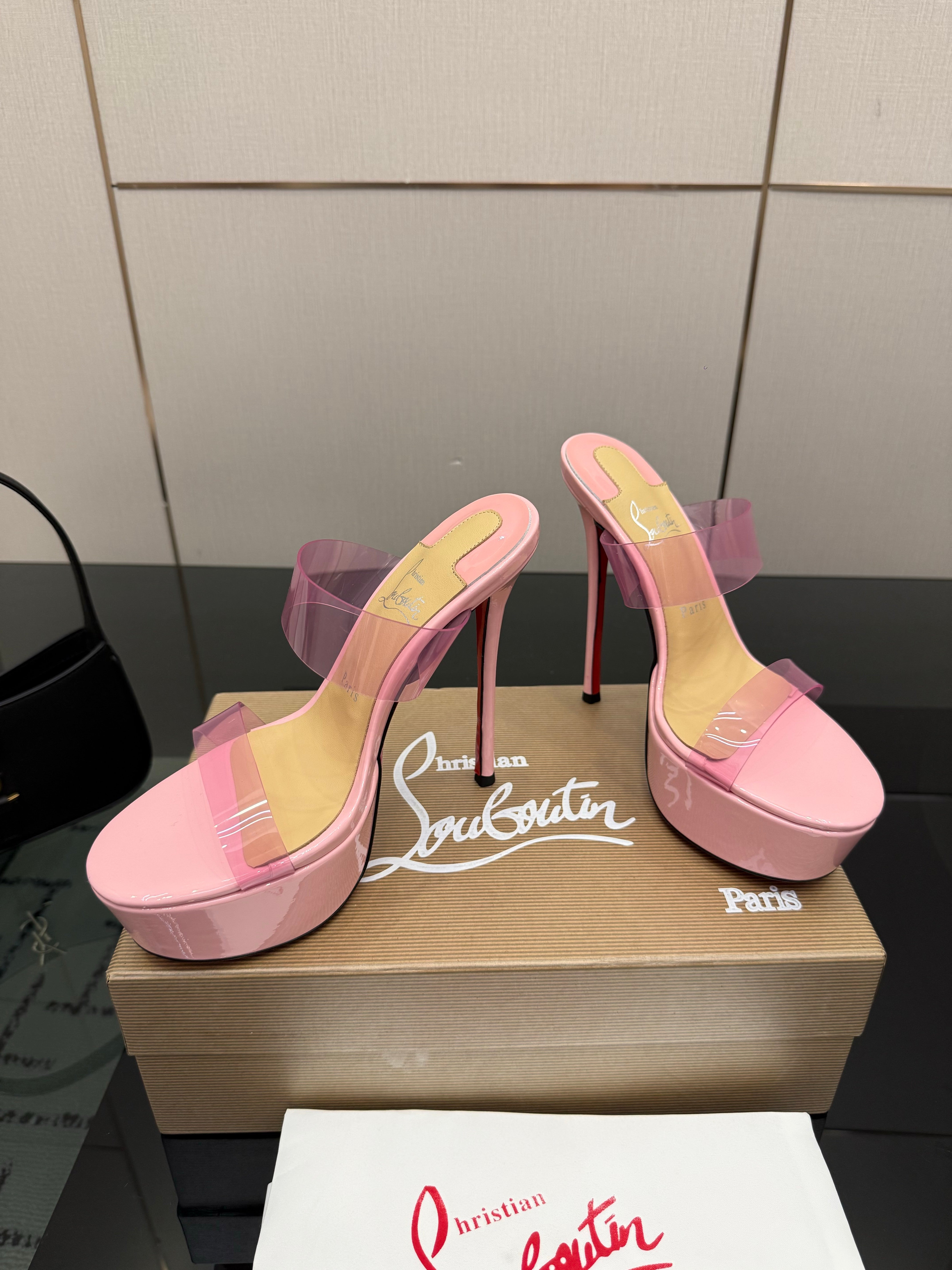 Christian Louboutin 2026 Just Loubi 14.5cm Mules Pink PVC Lambskin 828174