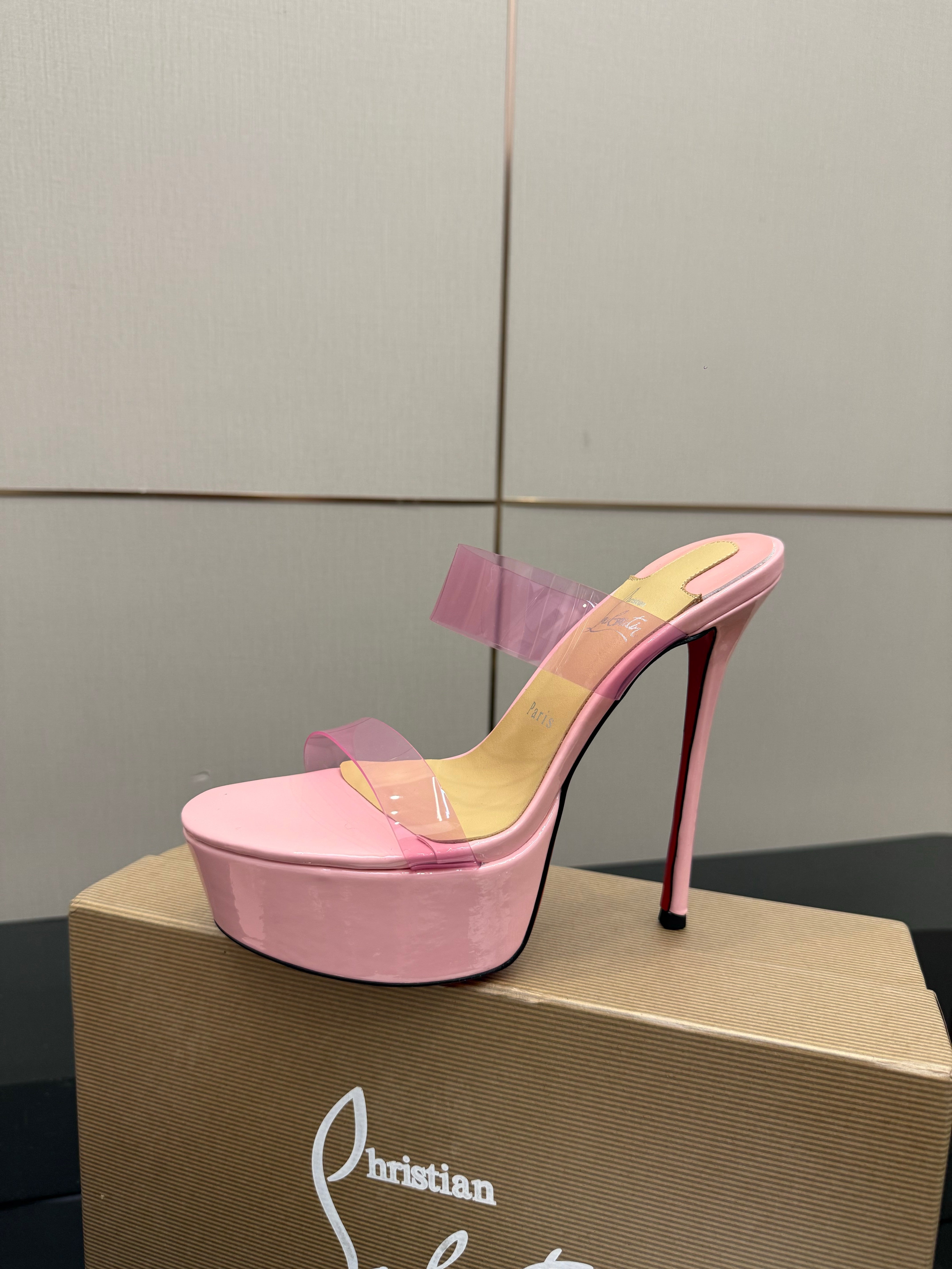 Christian Louboutin 2026 Just Loubi 14.5cm Mules Pink PVC Lambskin 828174
