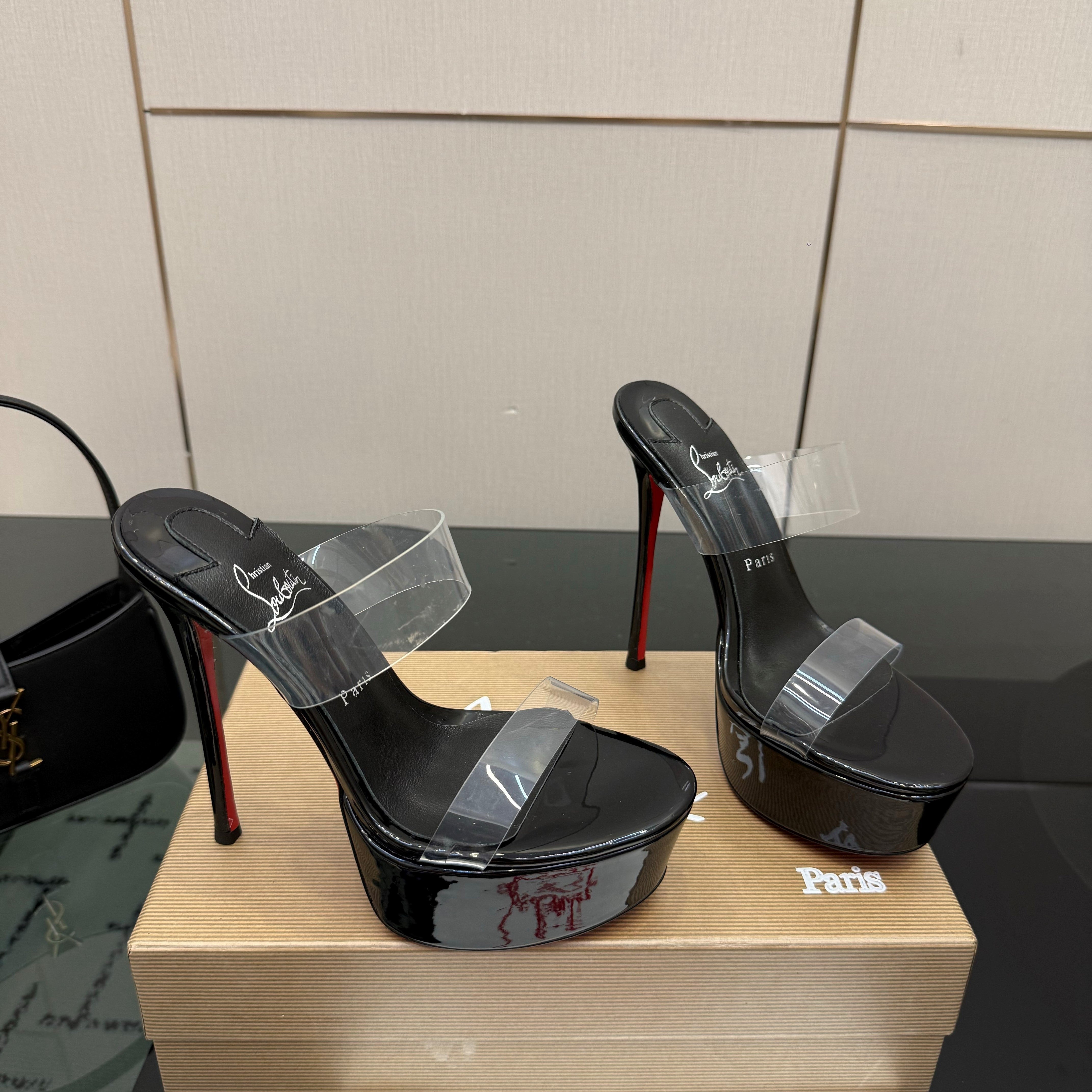Christian Louboutin 2026 Just Loubi 14.5cm Mules Black PVC Lambskin 828175