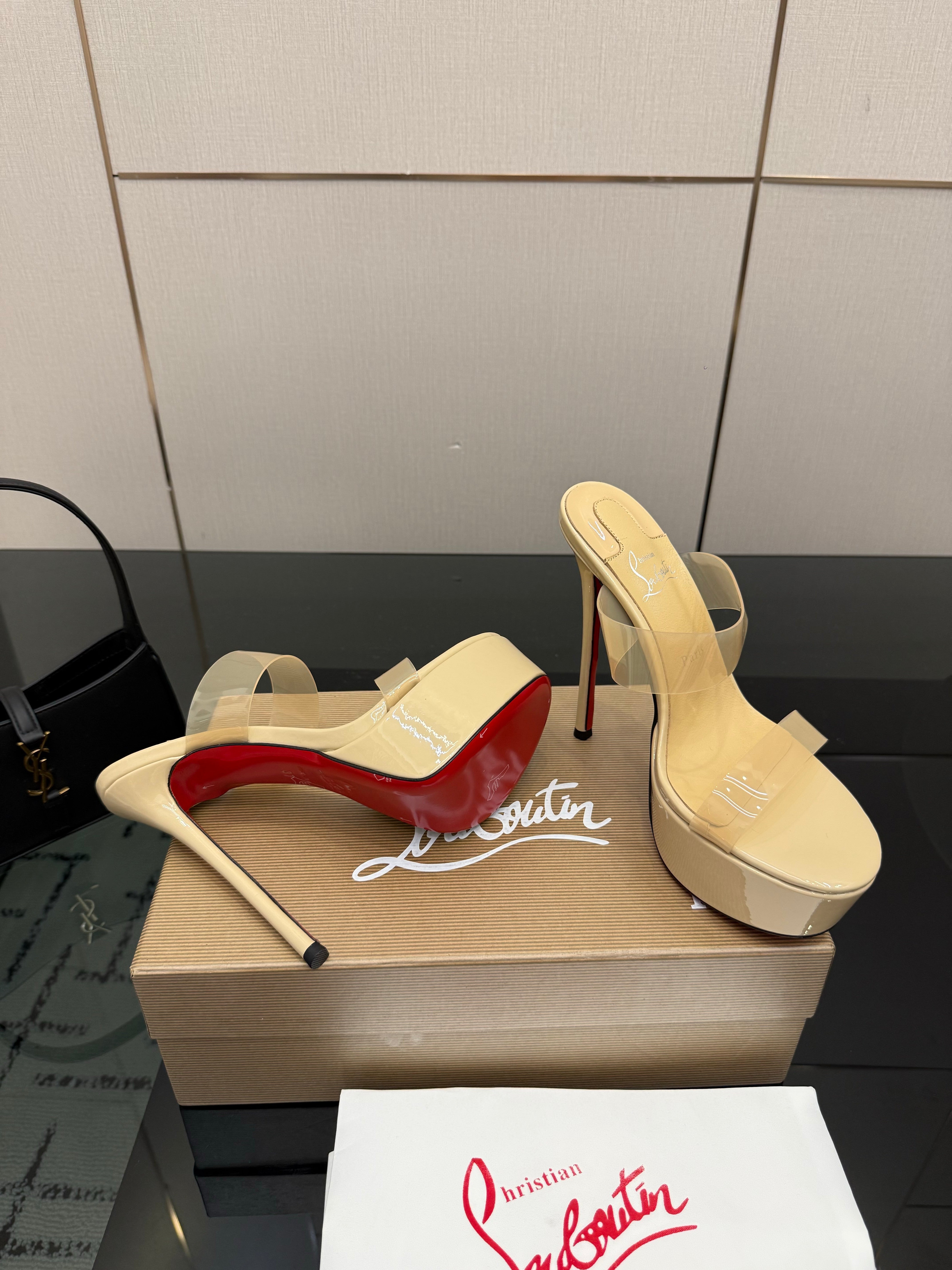 Christian Louboutin 2026 Just Loubi 14.5cm Mules Beige PVC Lambskin 828176