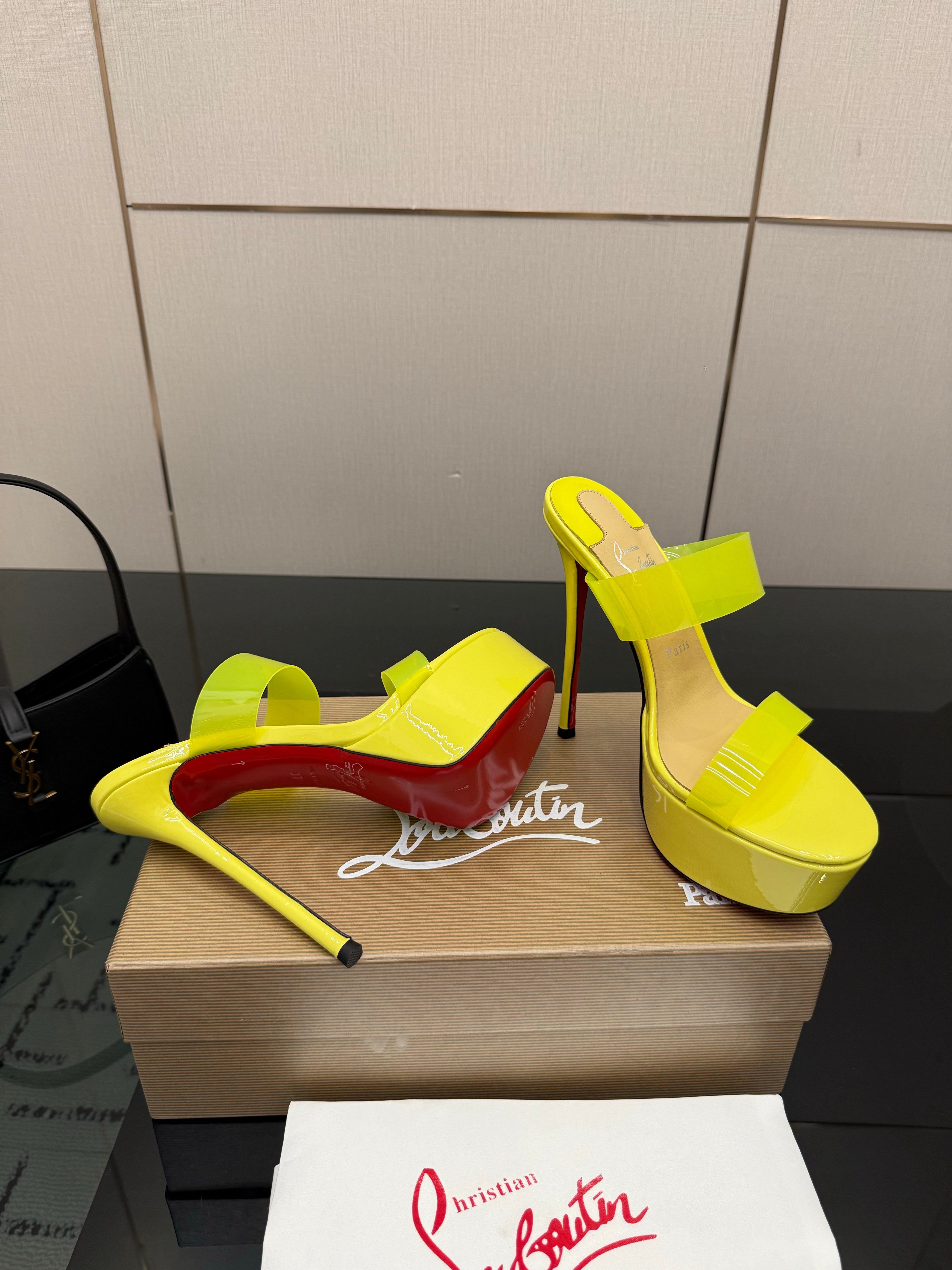 Christian Louboutin 2026 Just Loubi 14.5cm Mules Yellow PVC Lambskin 828178