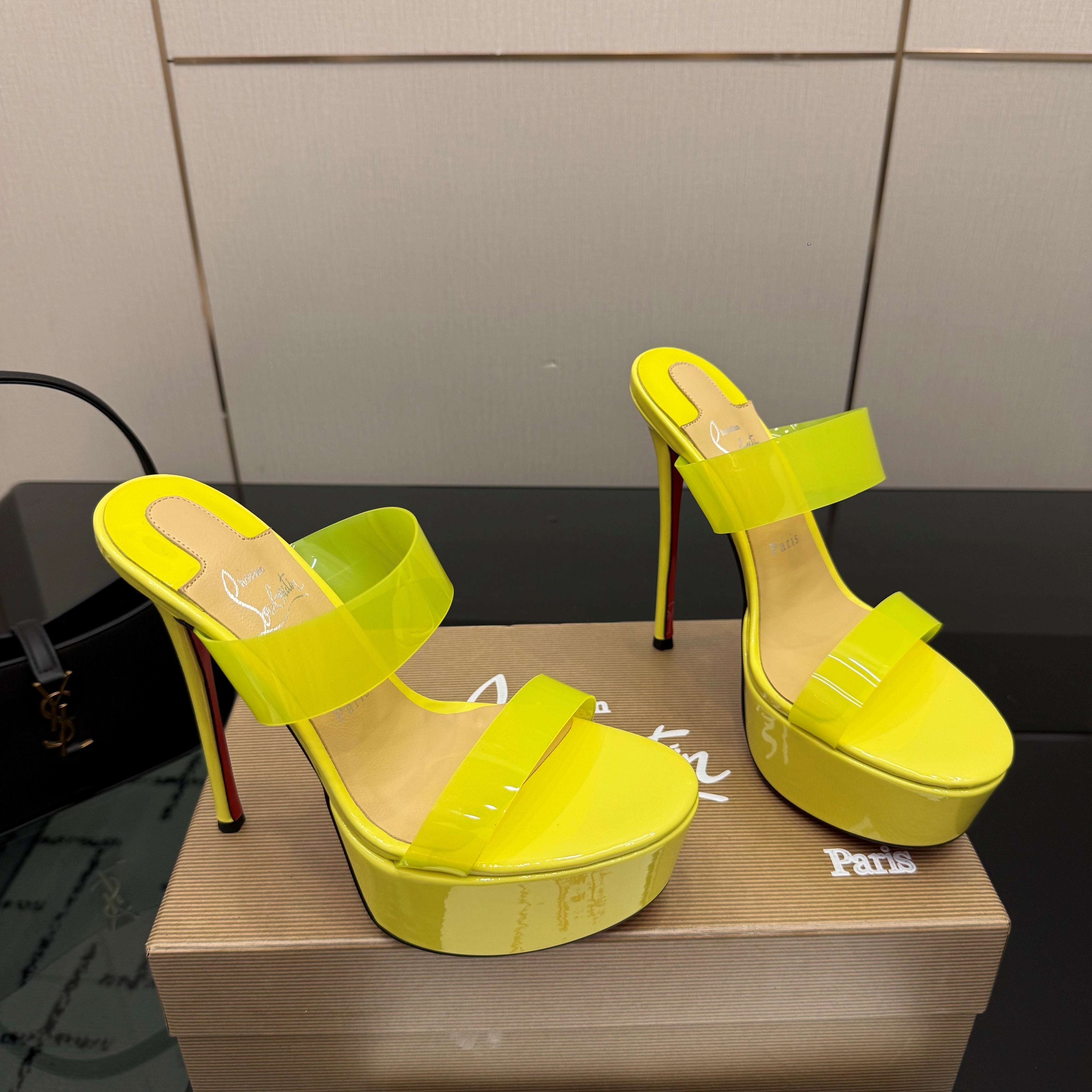 Christian Louboutin 2026 Just Loubi 14.5cm Mules Yellow PVC Lambskin 828178