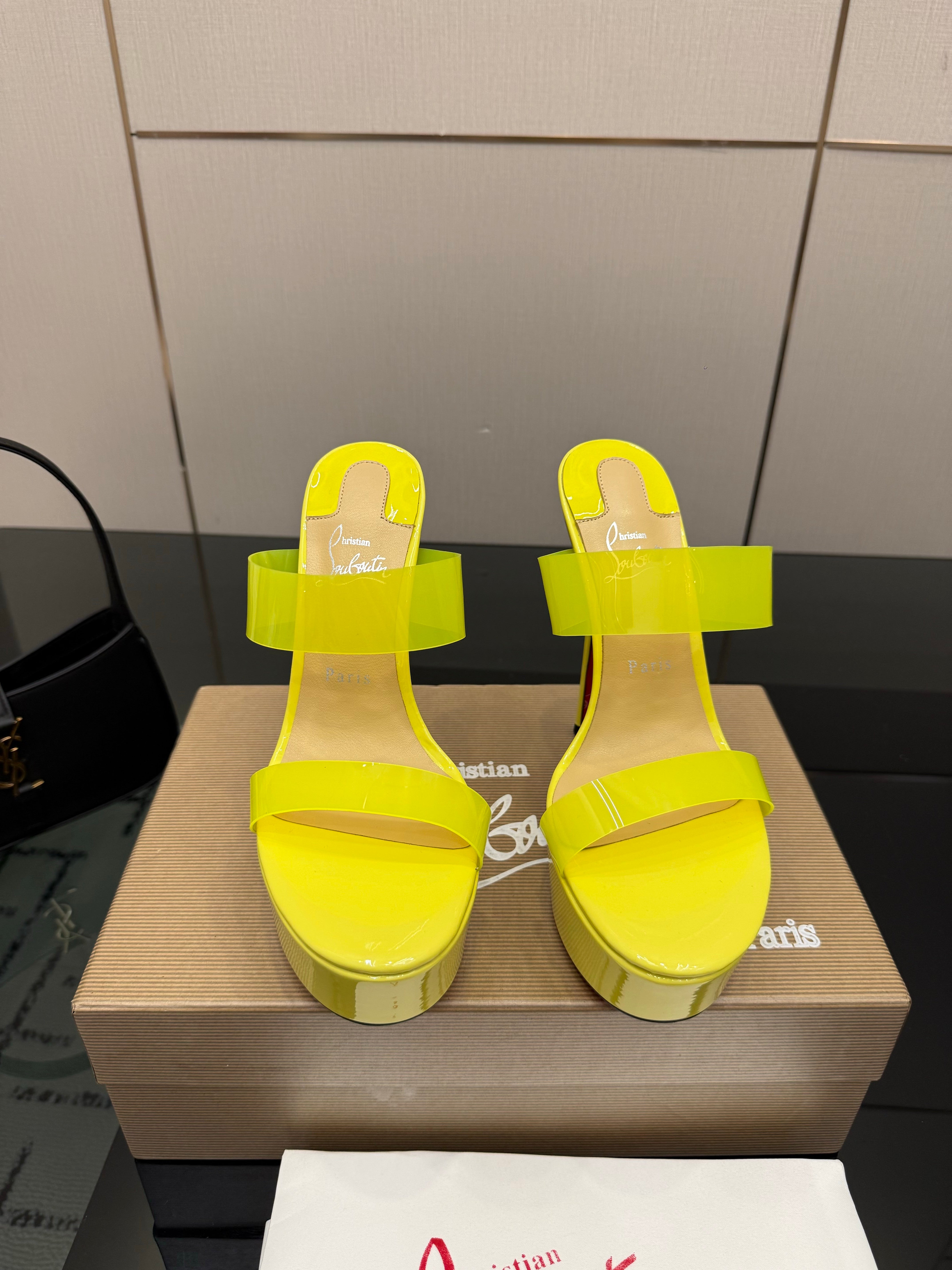 Christian Louboutin 2026 Just Loubi 14.5cm Mules Yellow PVC Lambskin 828178
