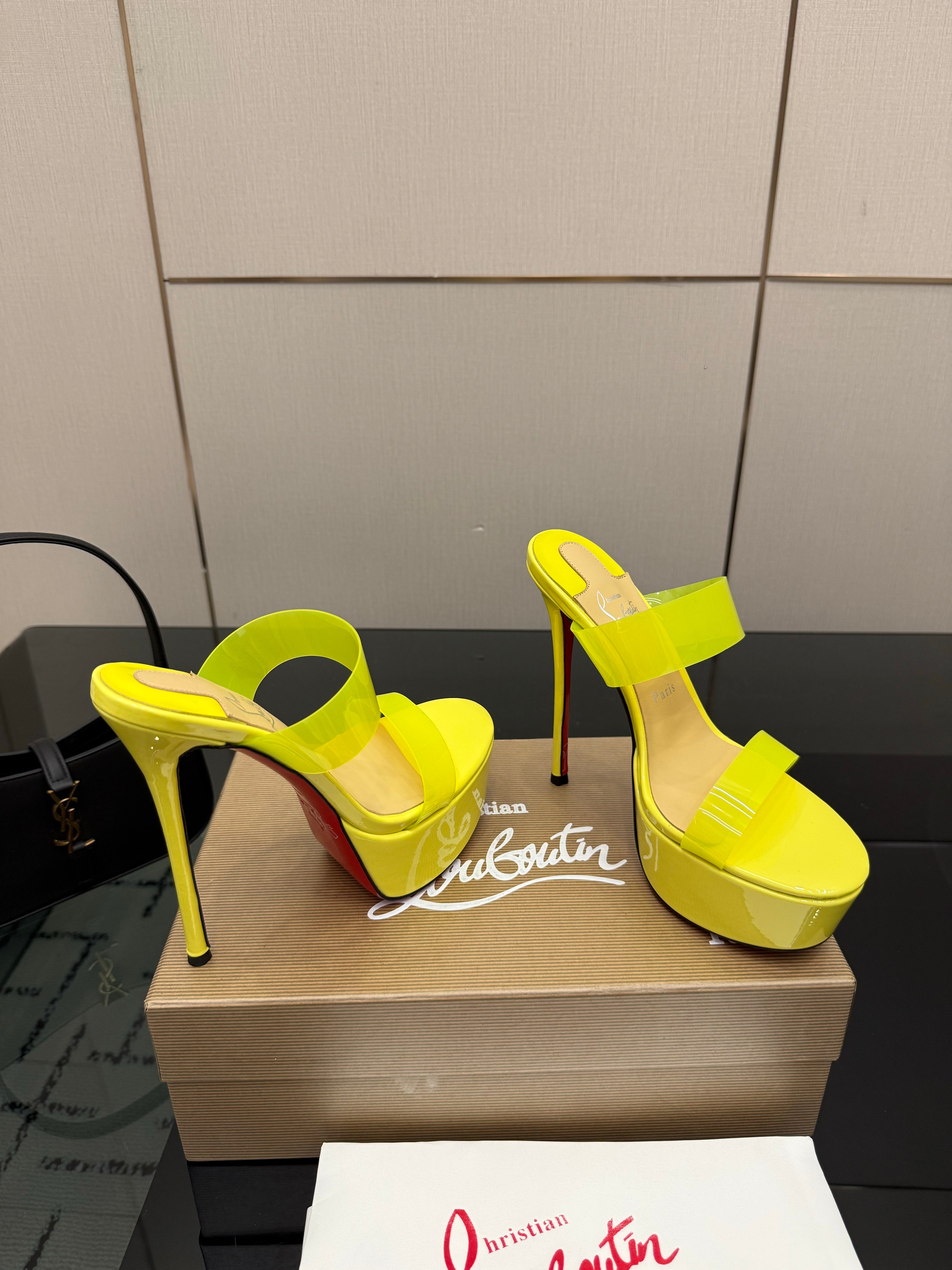 Christian Louboutin 2026 Just Loubi 14.5cm Mules Yellow PVC Lambskin 828178
