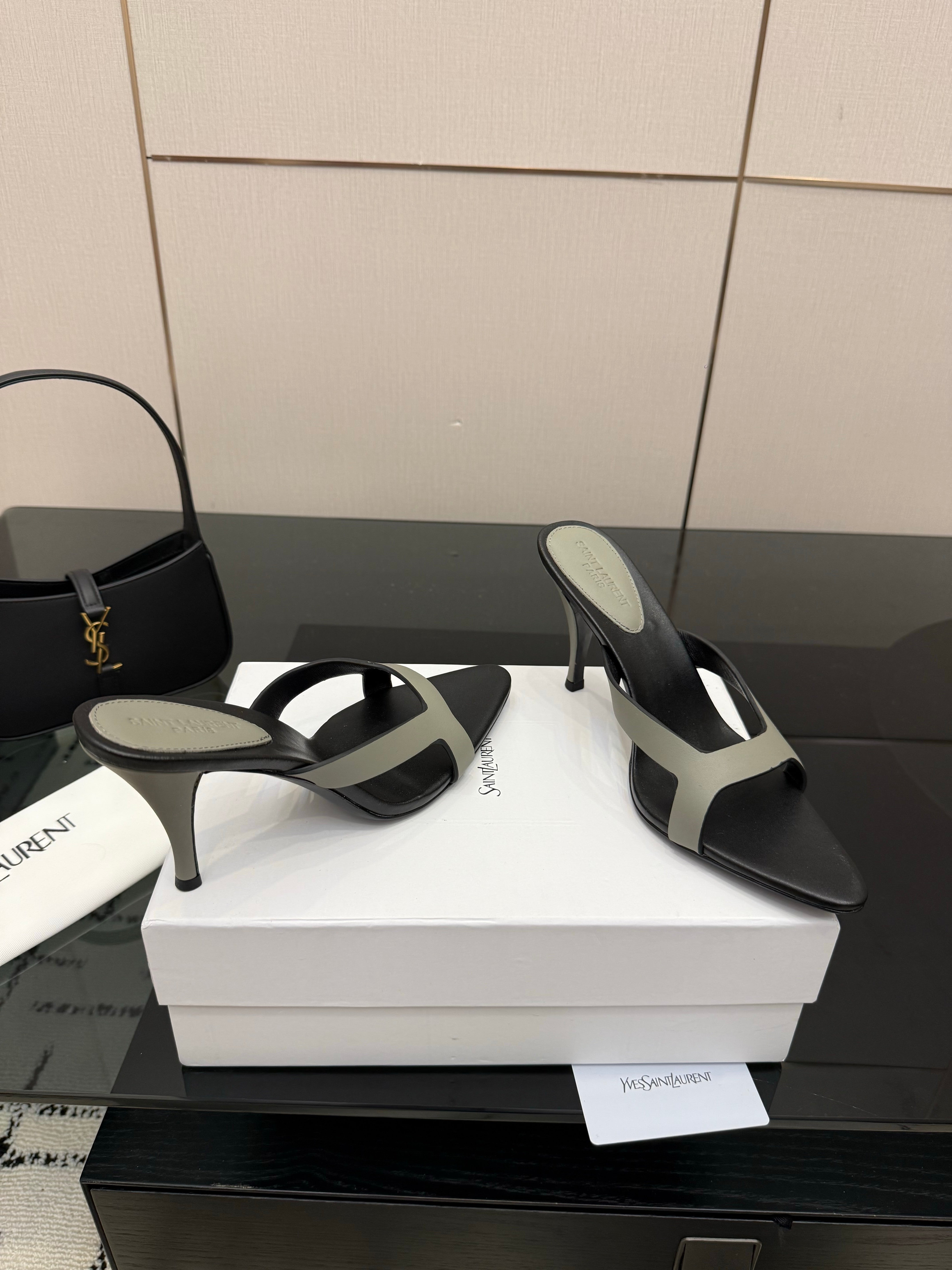 YSL Sandal 9cm Black Grey Cowhide 828248