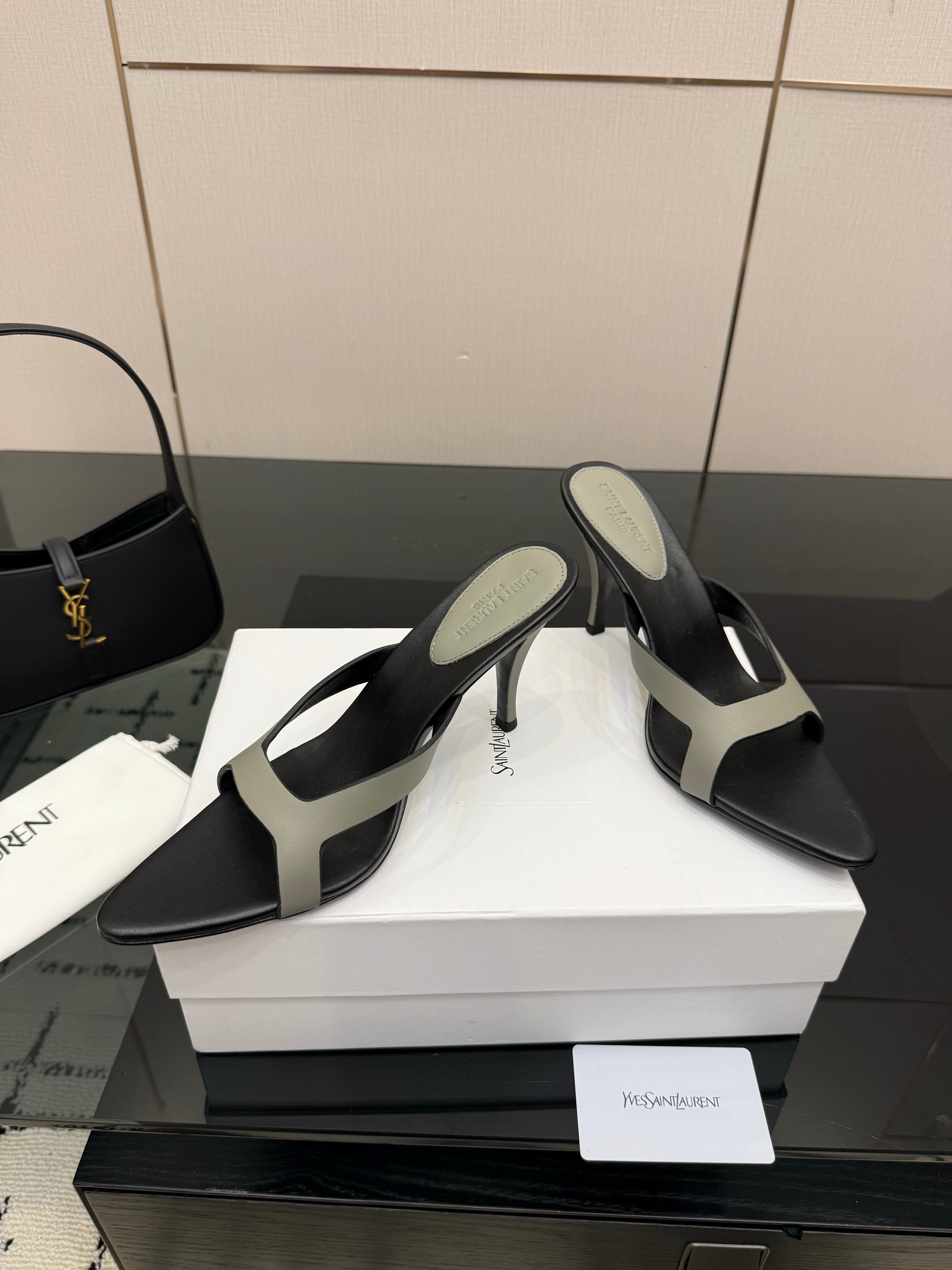 YSL Sandal 9cm Black Grey Cowhide 828248