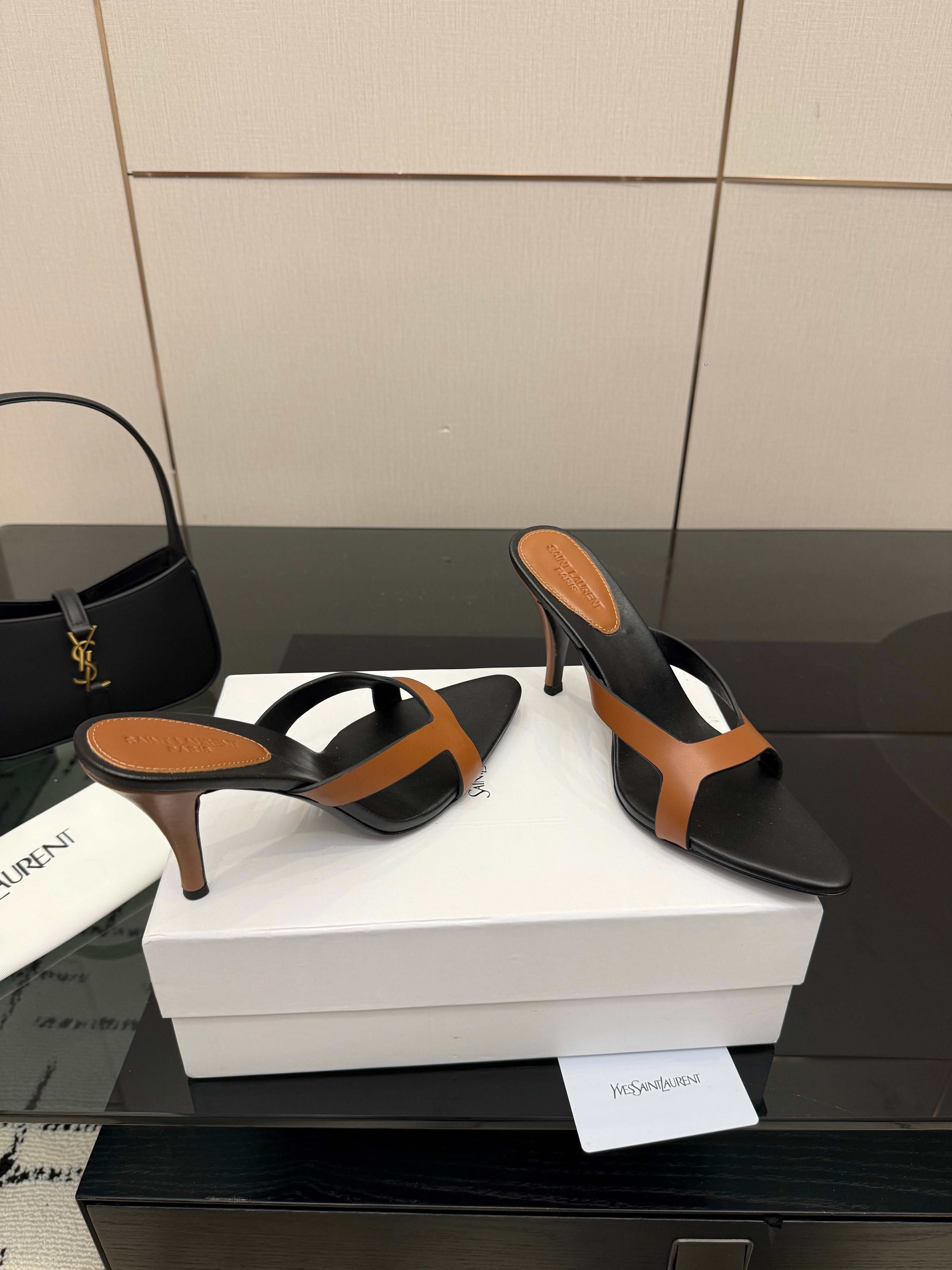 YSL Sandal 9cm Black Brown Cowhide 828249
