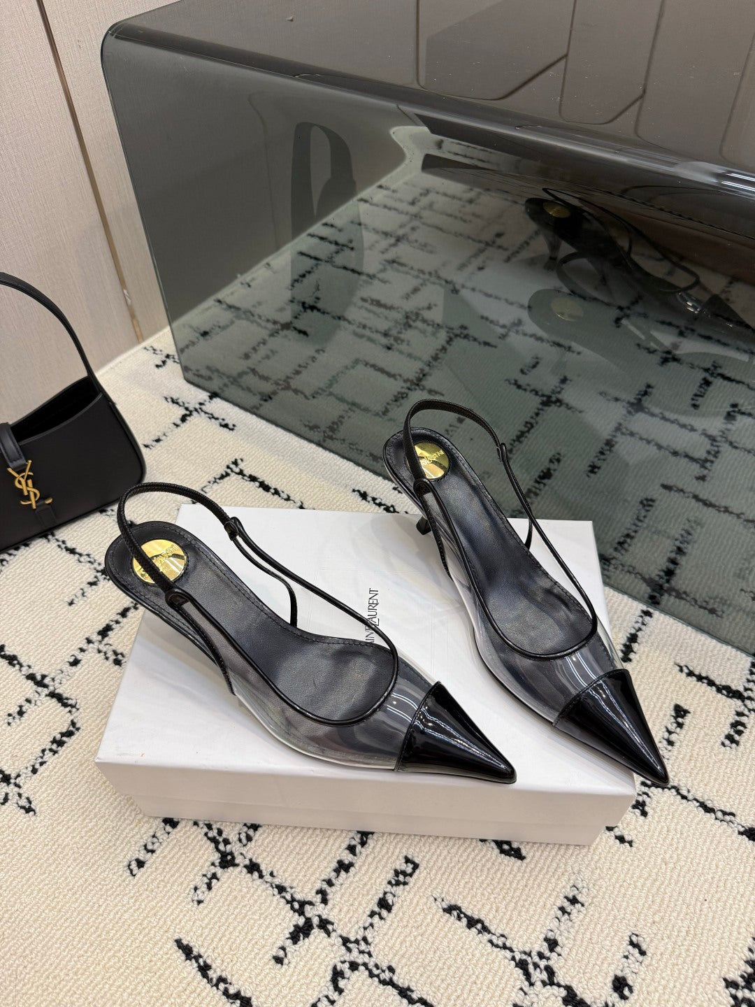 YSL Slingbacks Black Patent Leather 894385