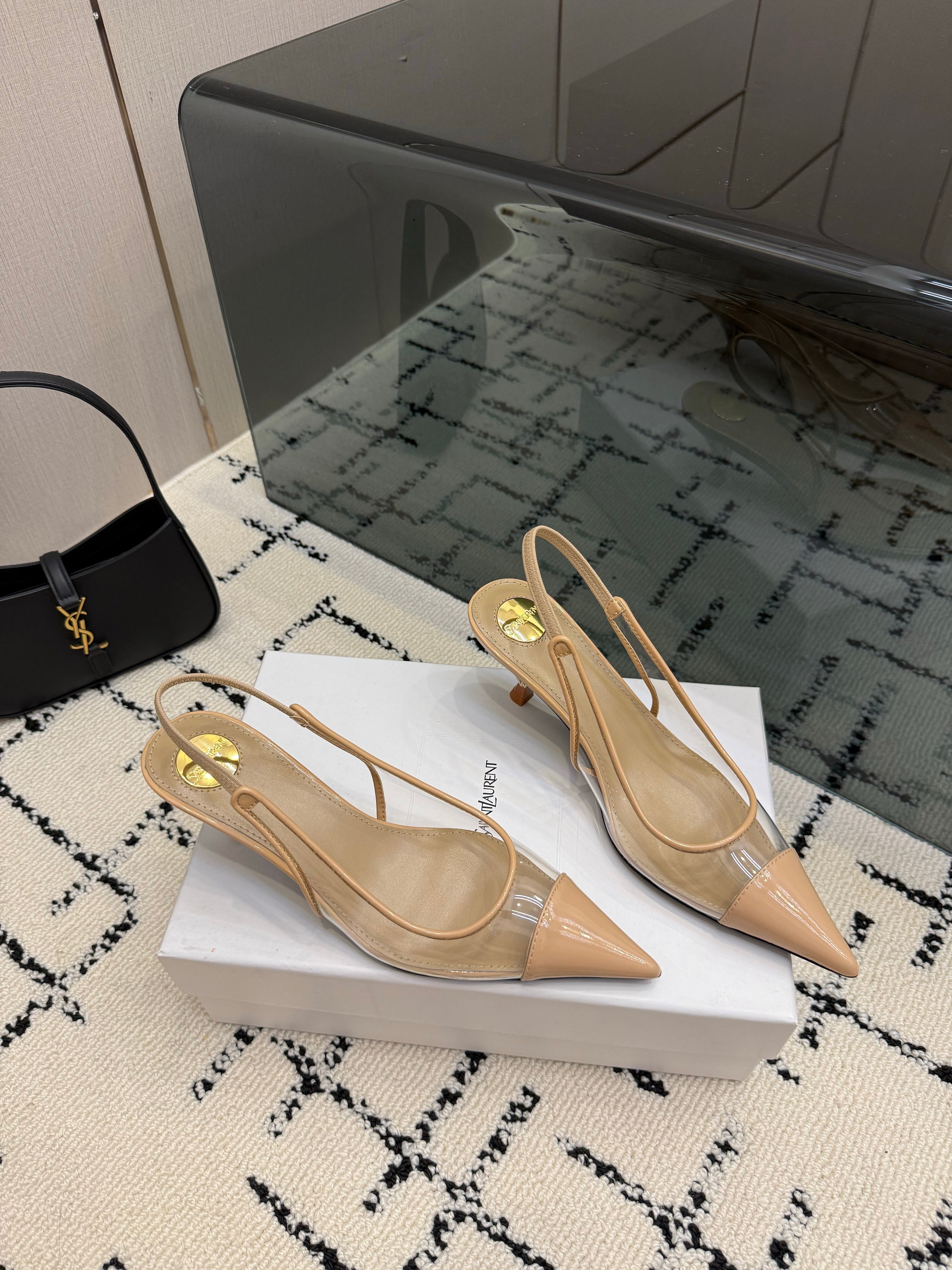YSL Slingbacks Beige Patent Leather 894386