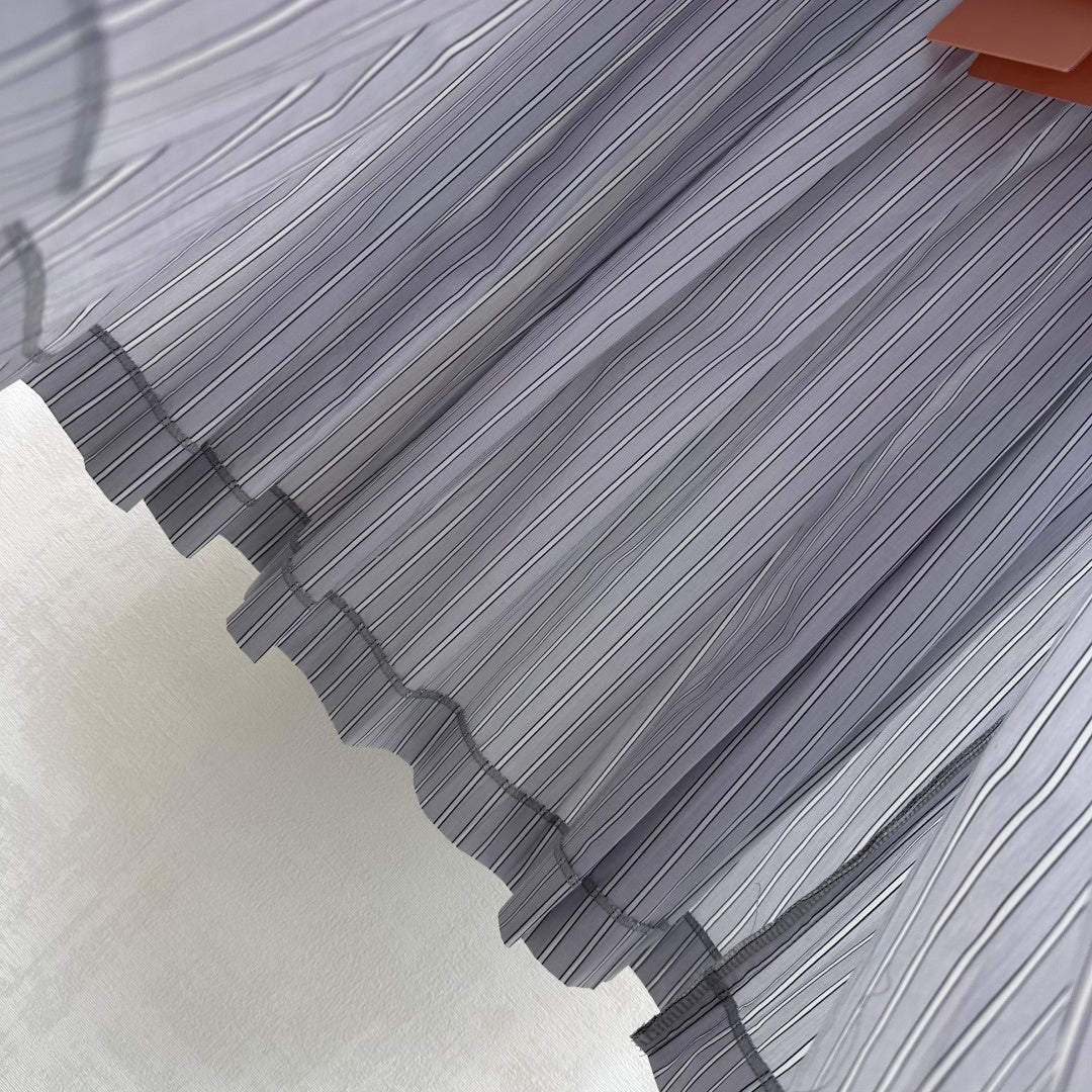 Miu Miu Pleated Striped Midi Skirt Grey Cotton 341903
