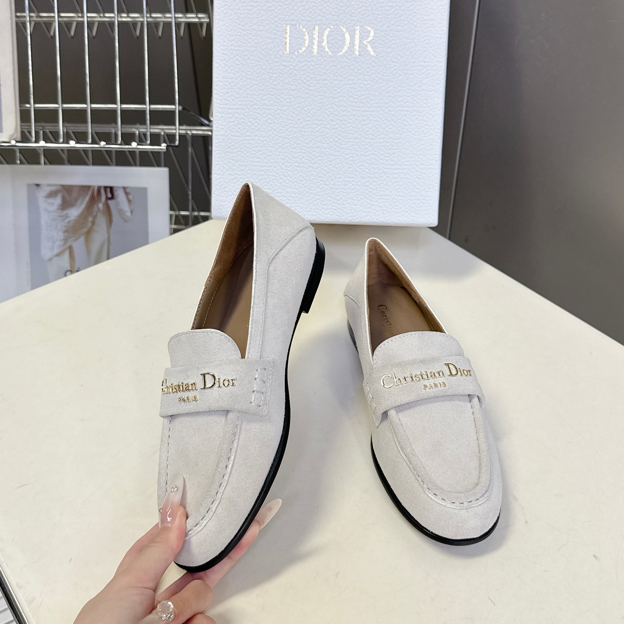 CD Boy Loafer Rope 5m Light Grayish Suede Calfskin 492540