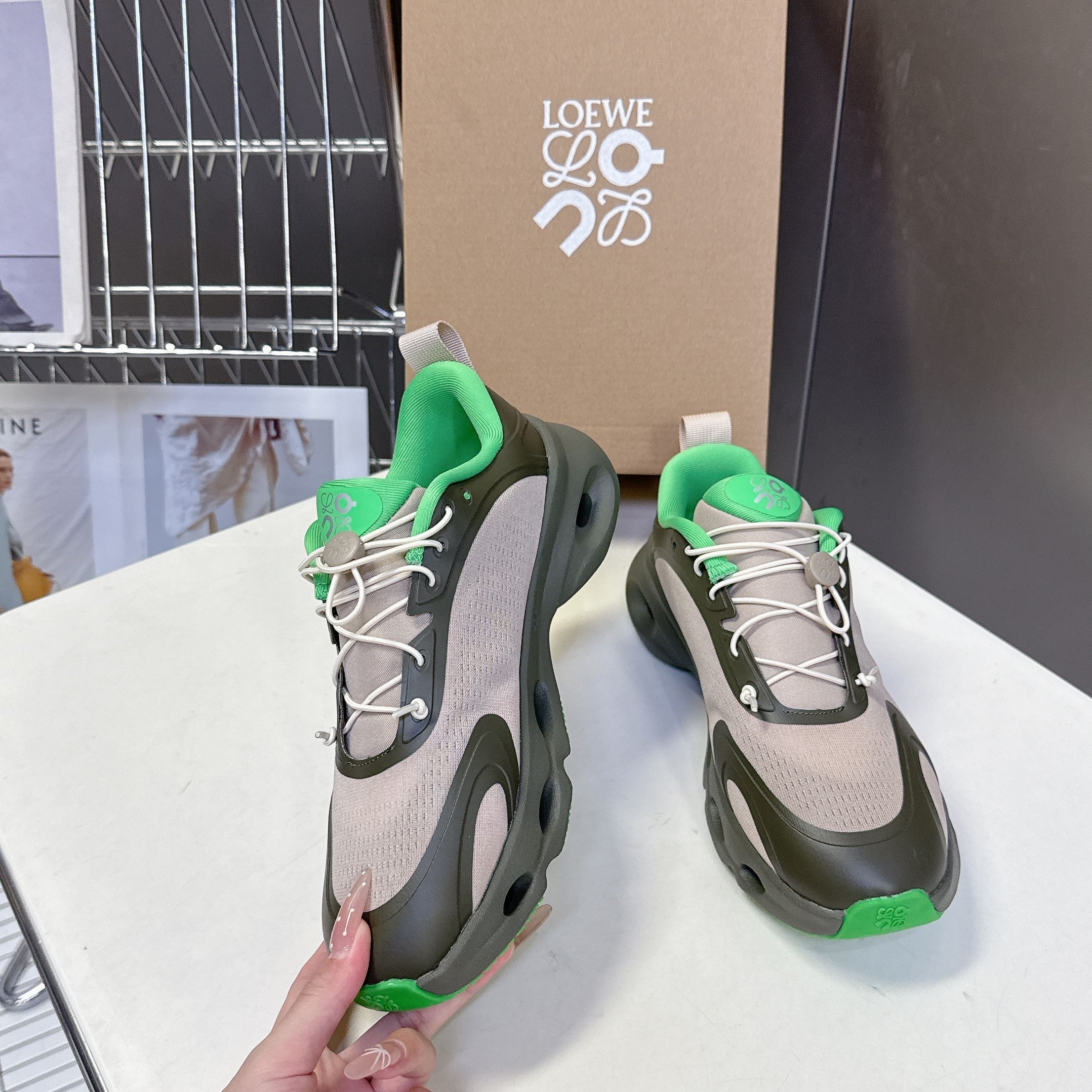 Loewe x On Cloudsolo Sneakers Khaki Green/Sand Polyester and Mesh 536844