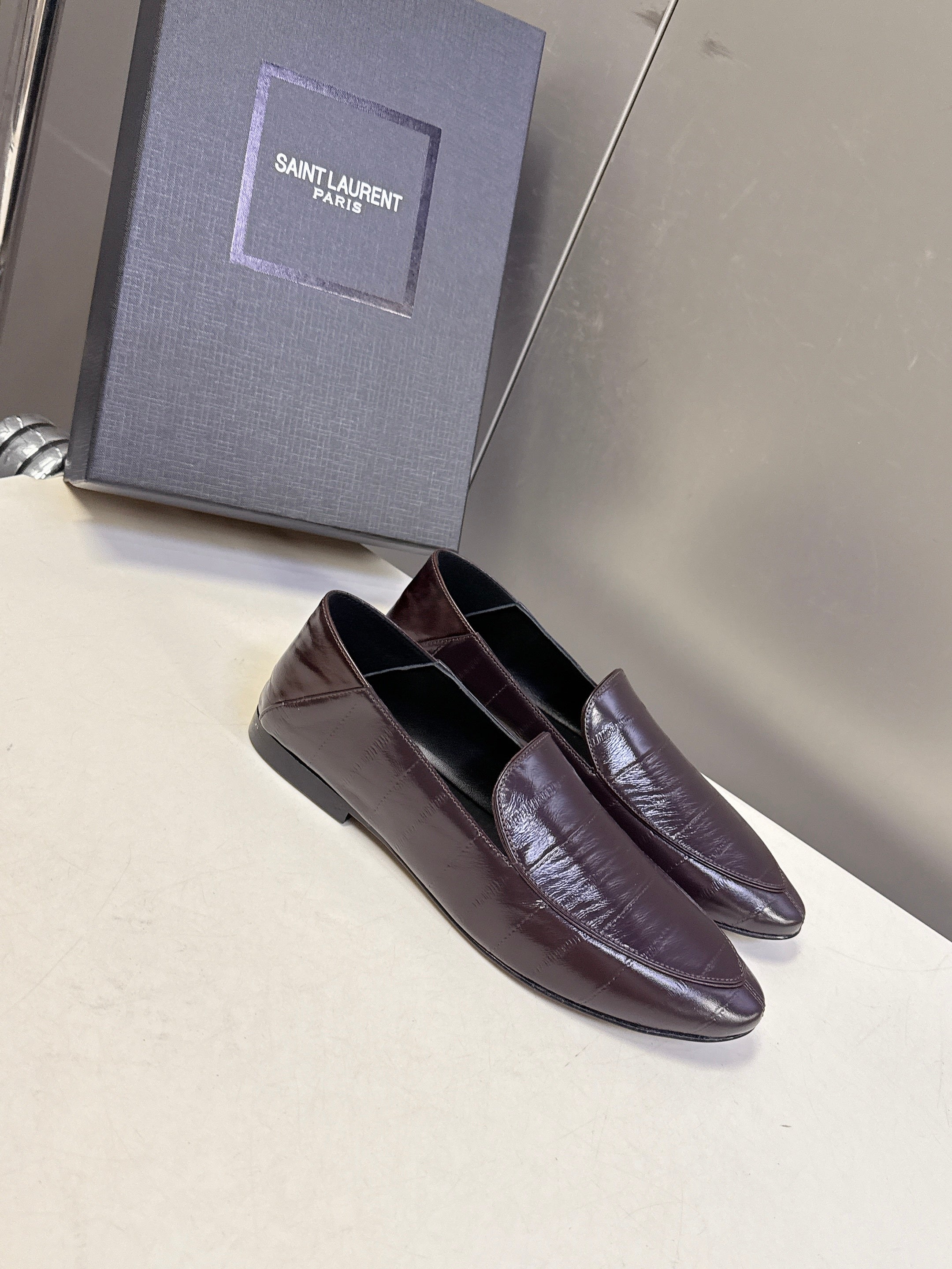 YSL 26s Loafer Dark Brown Embossed Leather 635586