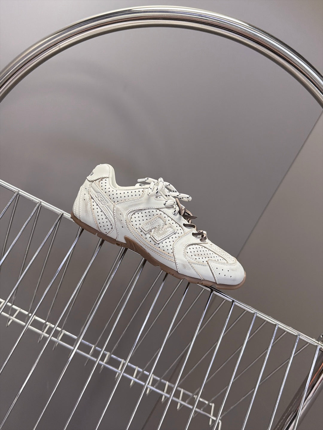 Miu 26s x New Balance 530 Sneaker Off White Perforated Leather 994217