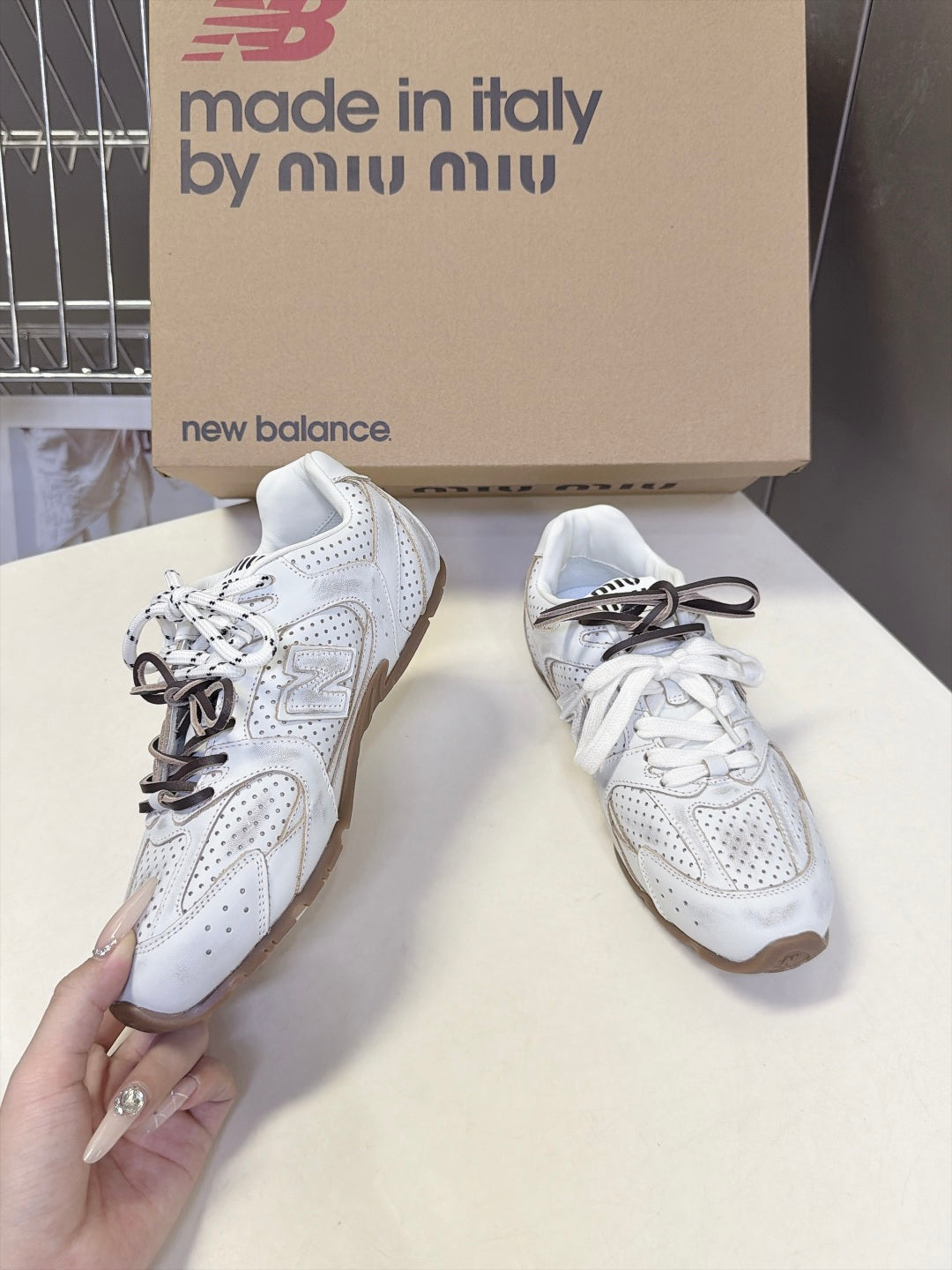 Miu 26s x New Balance 530 Sneaker Off White Perforated Leather 994217