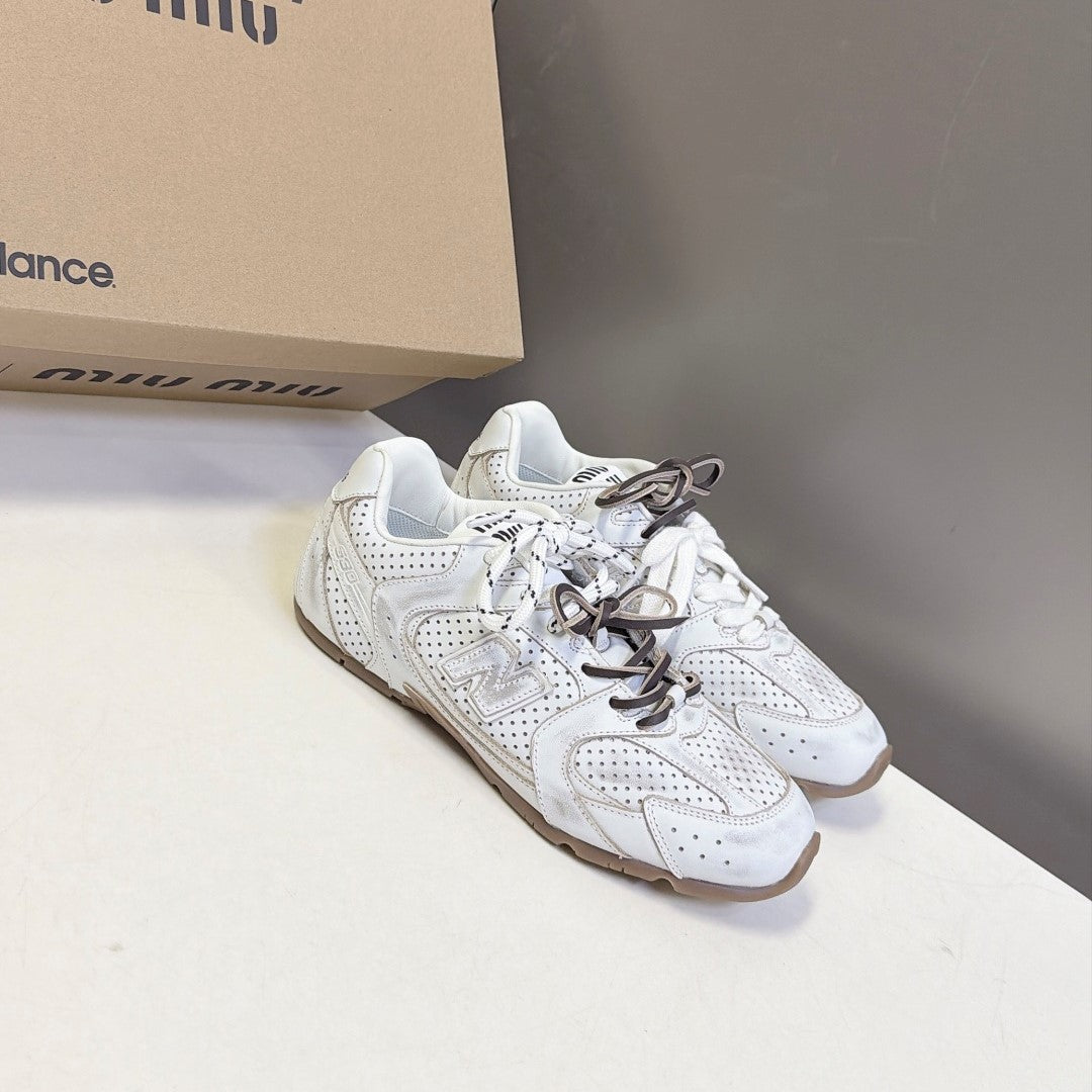 Miu 26s x New Balance 530 Sneaker Off White Perforated Leather 994217