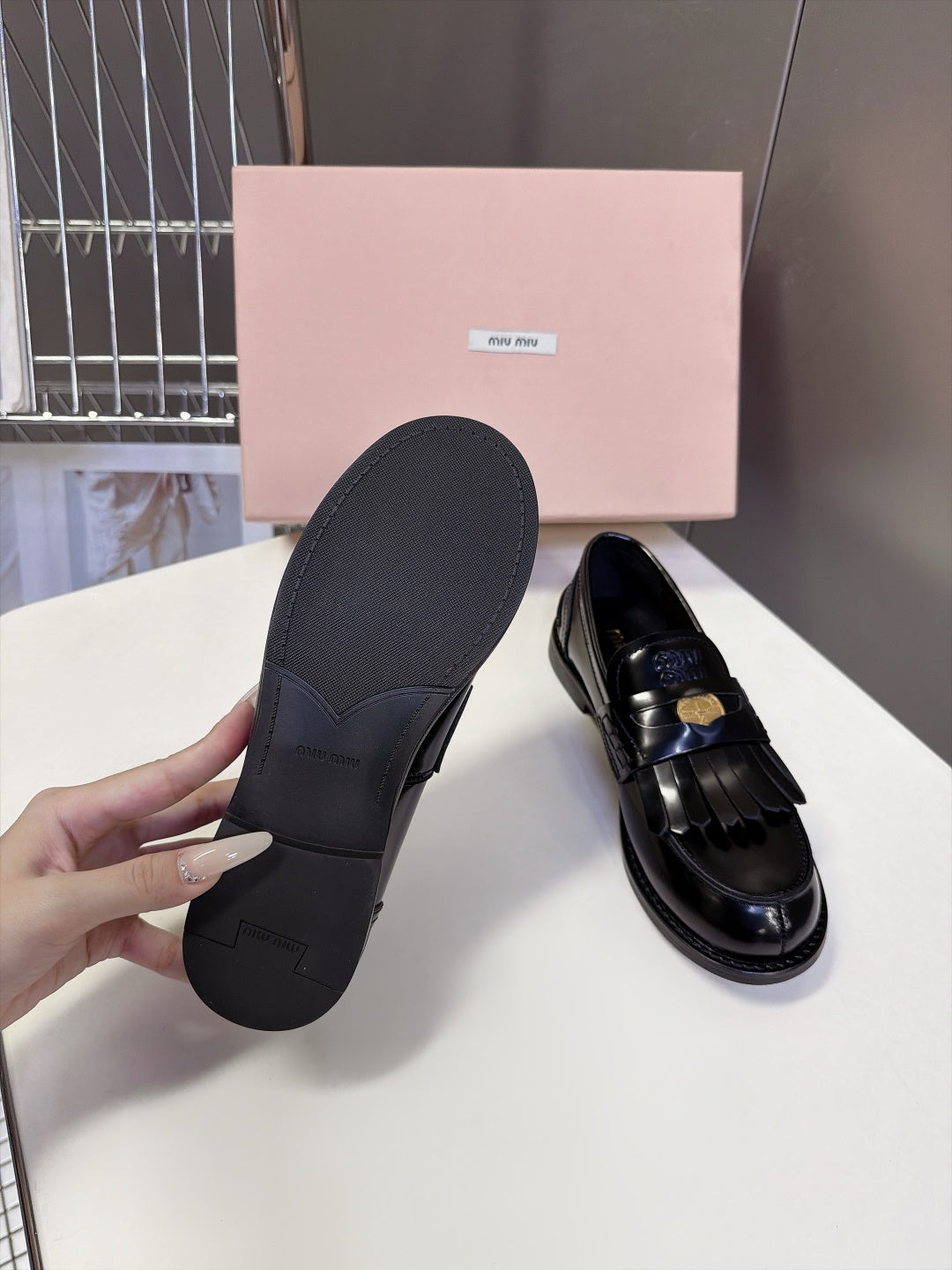Miu 26s Fringe Loafers Black Glossy Leather 994218
