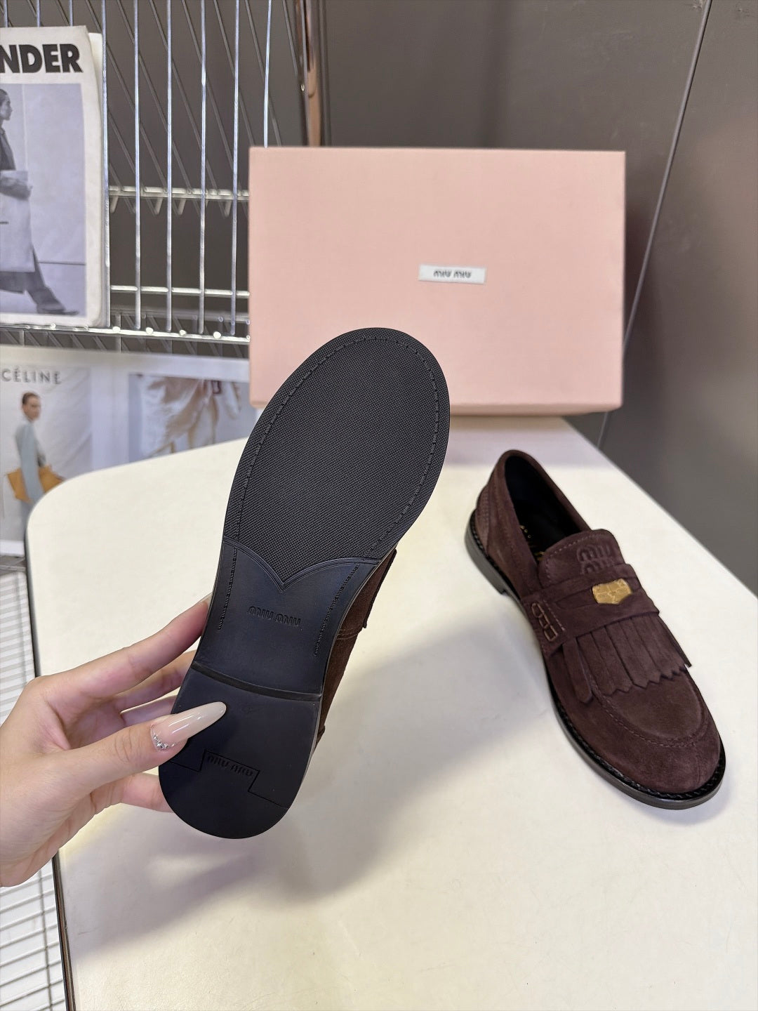 Miu 26s Fringe Loafers Dark Brown Suede 994222