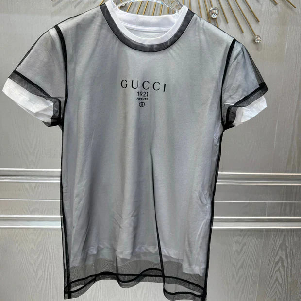 Gucci 2026 T-shirt Black White Mesh Cotton