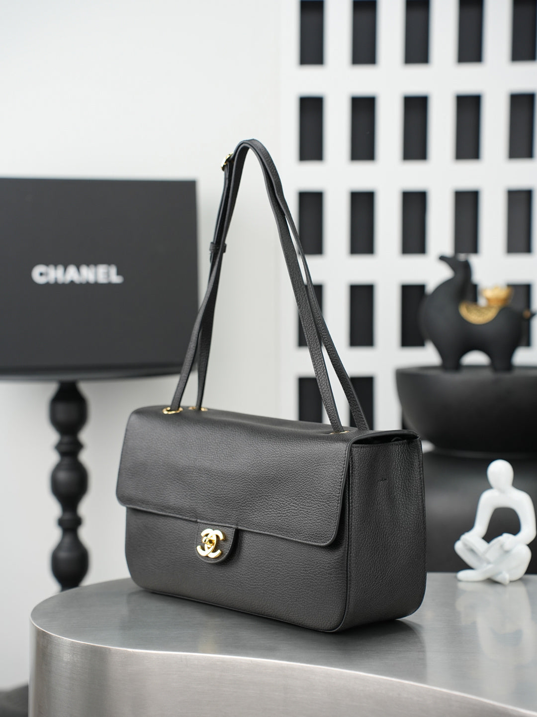CC 26s Maxi Flap Bag 32cm Black Calfskin GHW
