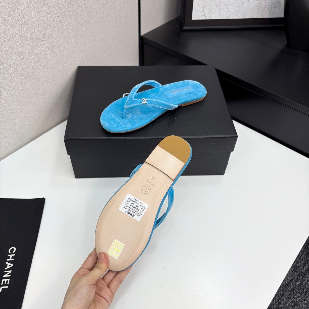 CC Crystal Logo Thong Sandal Sky Blue Velvet 352479