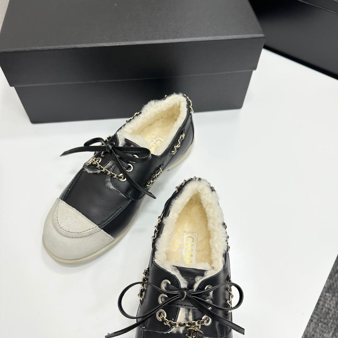 CC 26s Loafers Flat Black Leather Suede Fur 109153