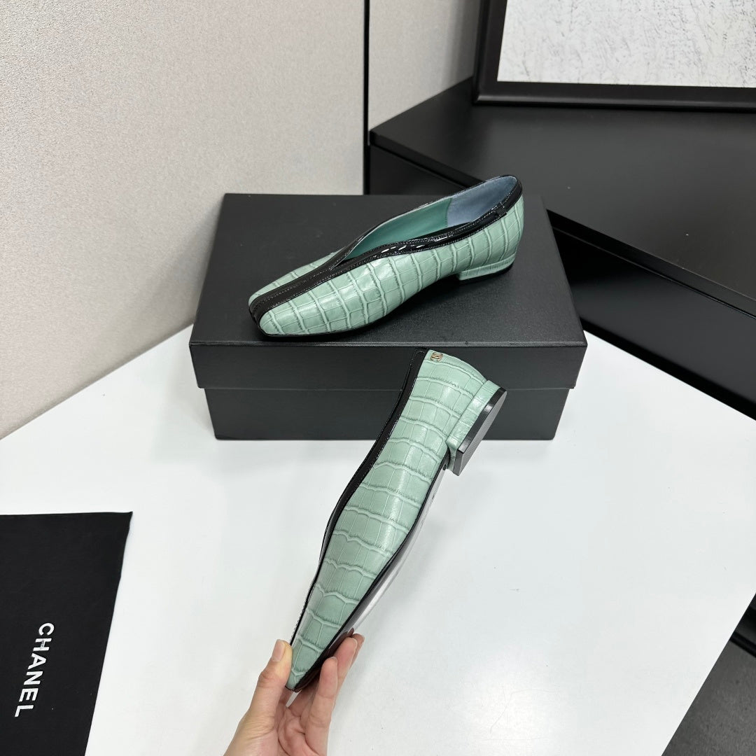 CC 26s Ballet Flats Light Blue Glossy Crocodile Embossed Calfskin 743140