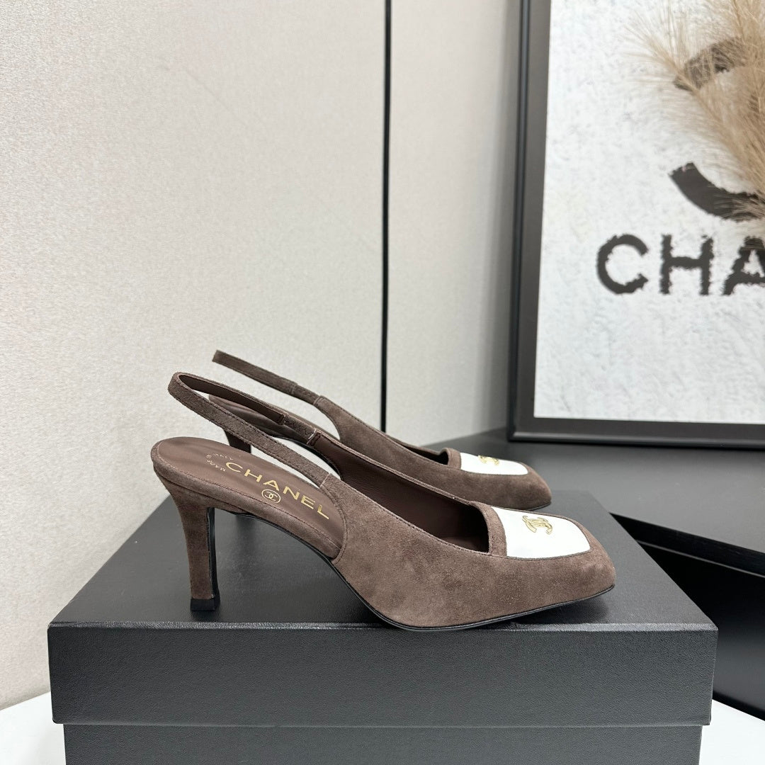 CC Block Slingback Coffee White Suede 743249