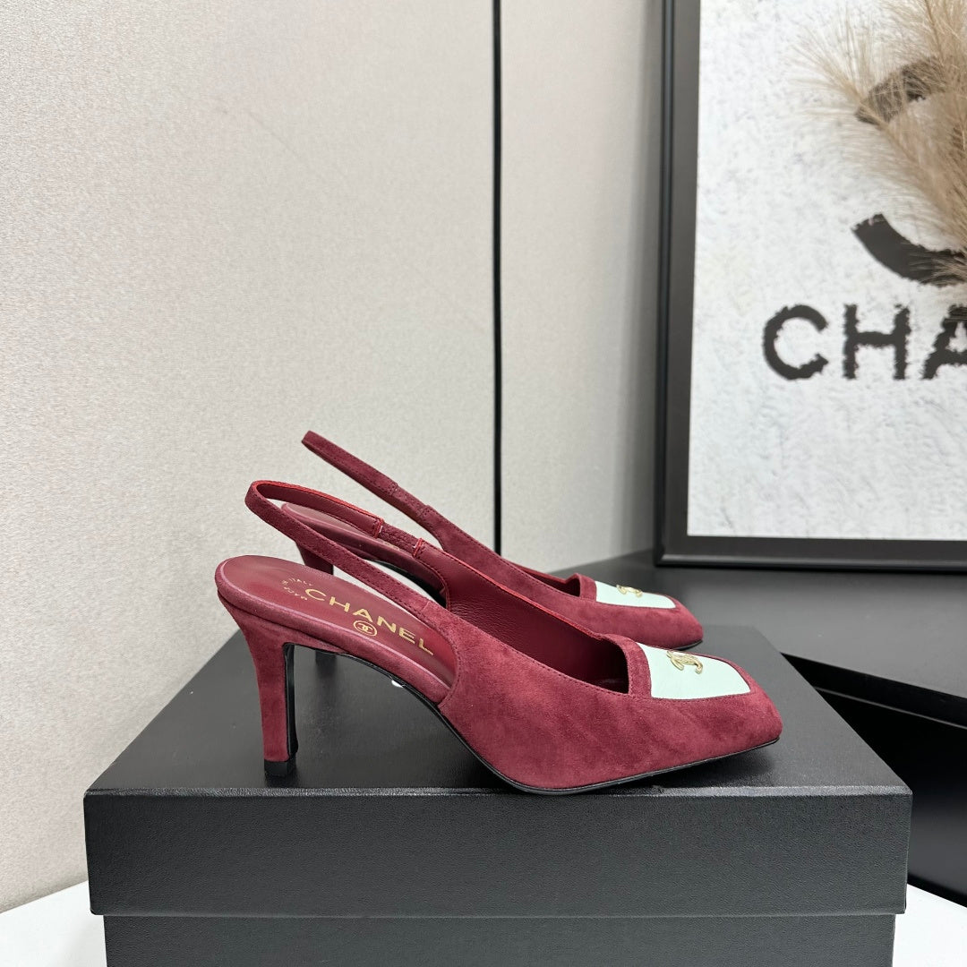 CC Block Slingback Burgundy Red White Suede 743250
