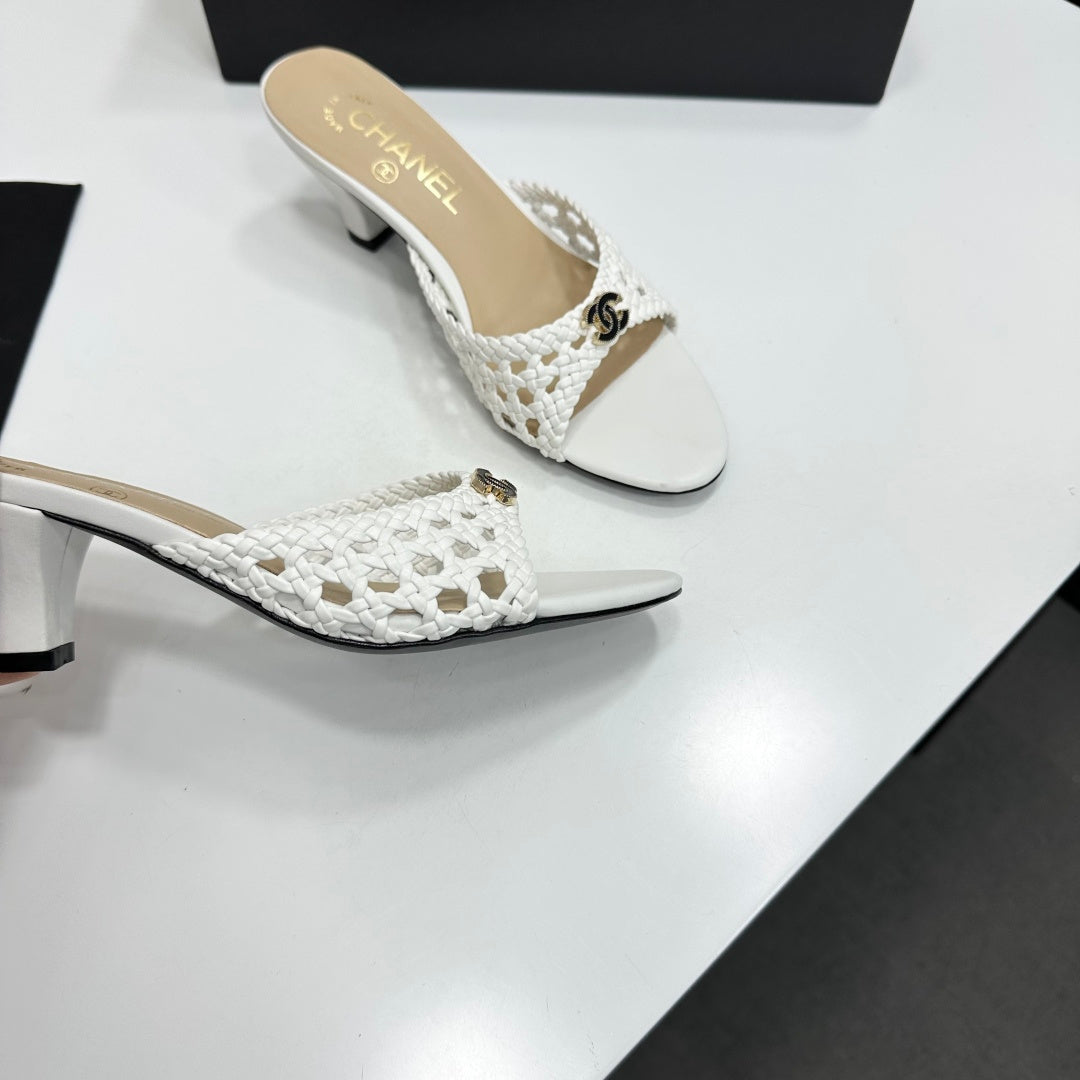 CC Openwork Mule White Woven Sheepskin 743263