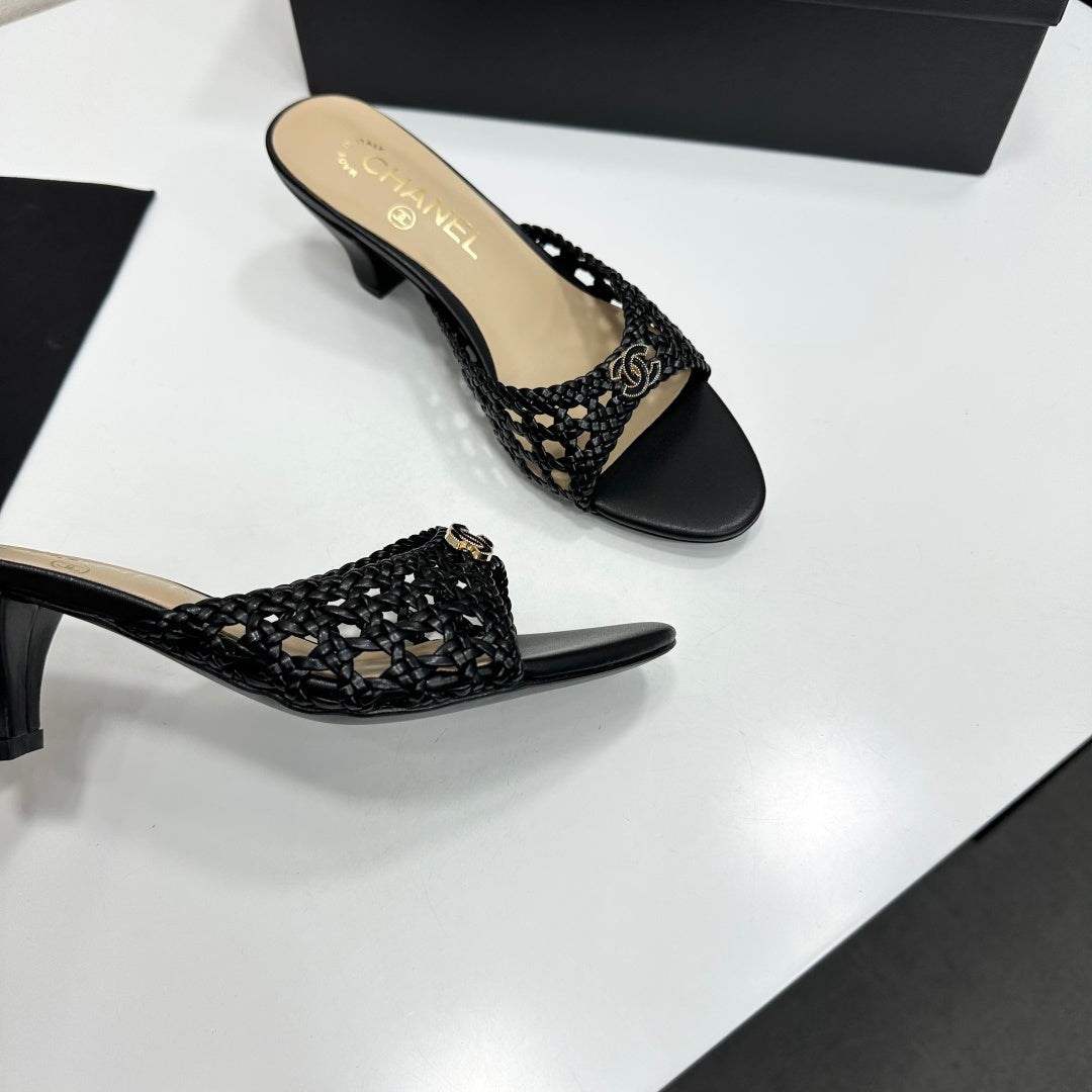 CC Openwork Mule Black Woven Sheepskin 743264