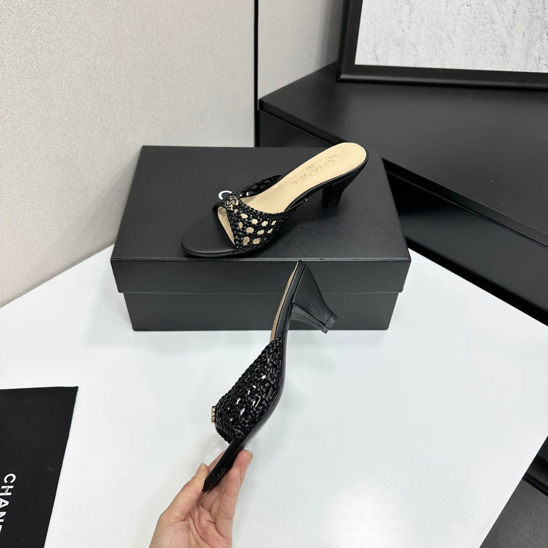 CC Openwork Mule Black Woven Sheepskin 743264