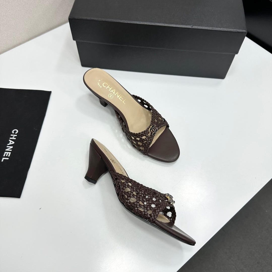 CC Openwork Mule Coffee Woven Sheepskin 743265