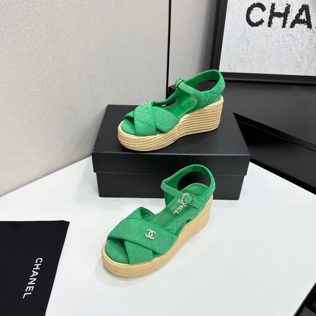 CC 26s Wedge Sandals Green Suede 925931