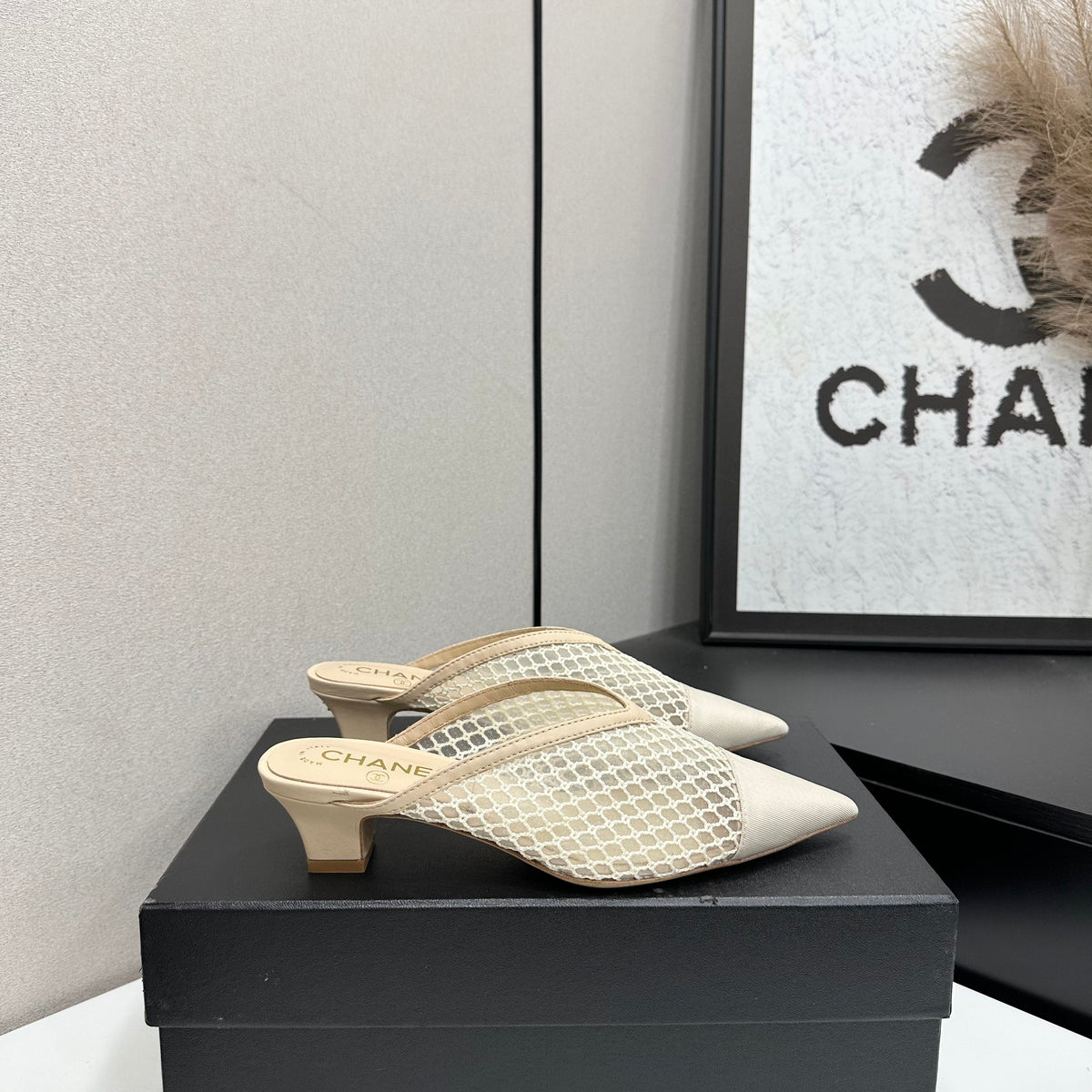 CC 26s Mules Beige Mesh Calfskin 135480