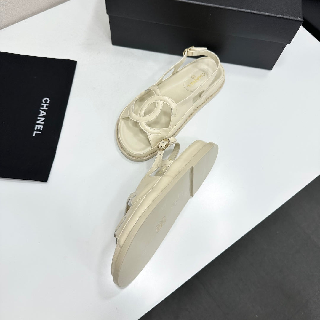 Chanel 26s Flat Sandals In Cream White Lambskin