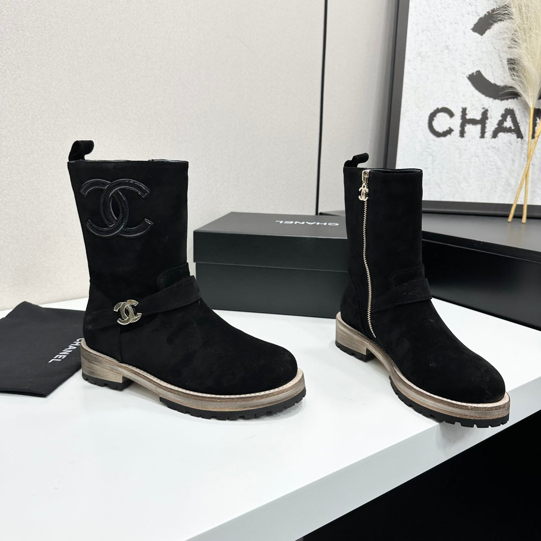 CC 26s Biker Mid-Calf Boots Black Suede 986136