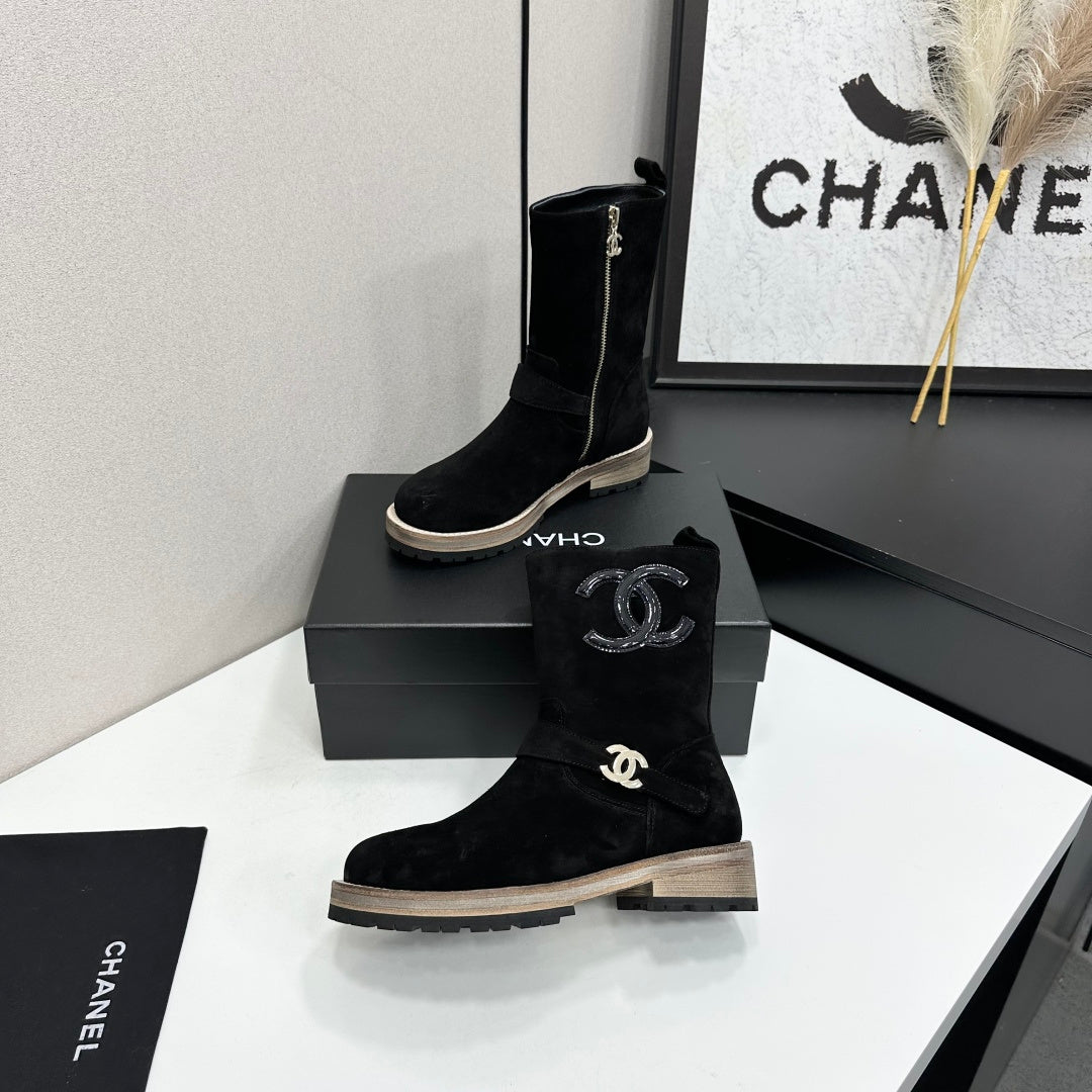 CC 26s Biker Mid-Calf Boots Black Suede 986136