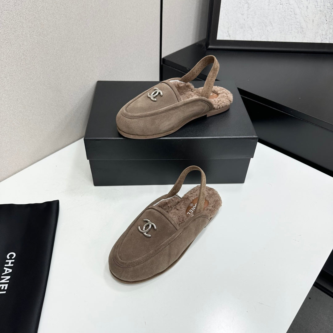 CC 26S Slingback Mules Brown Shearling Suede 147330