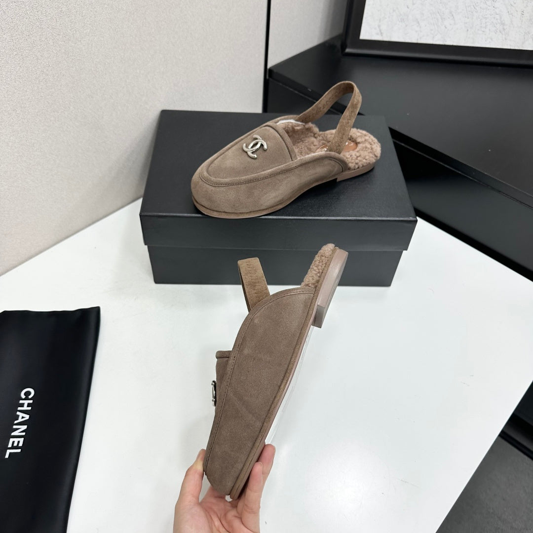 CC 26S Slingback Mules Brown Shearling Suede 147330