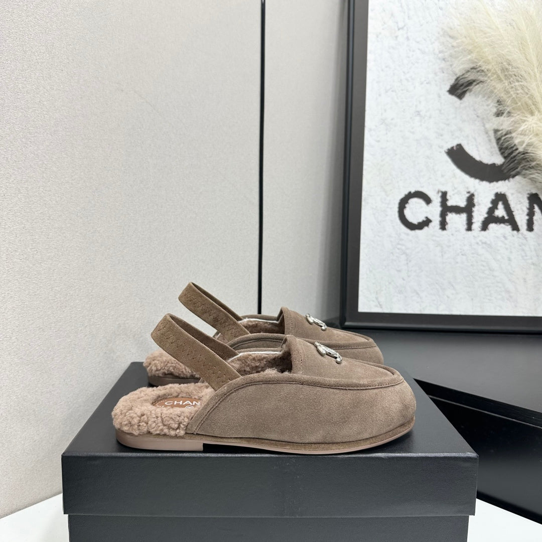 CC 26S Slingback Mules Brown Shearling Suede 147330