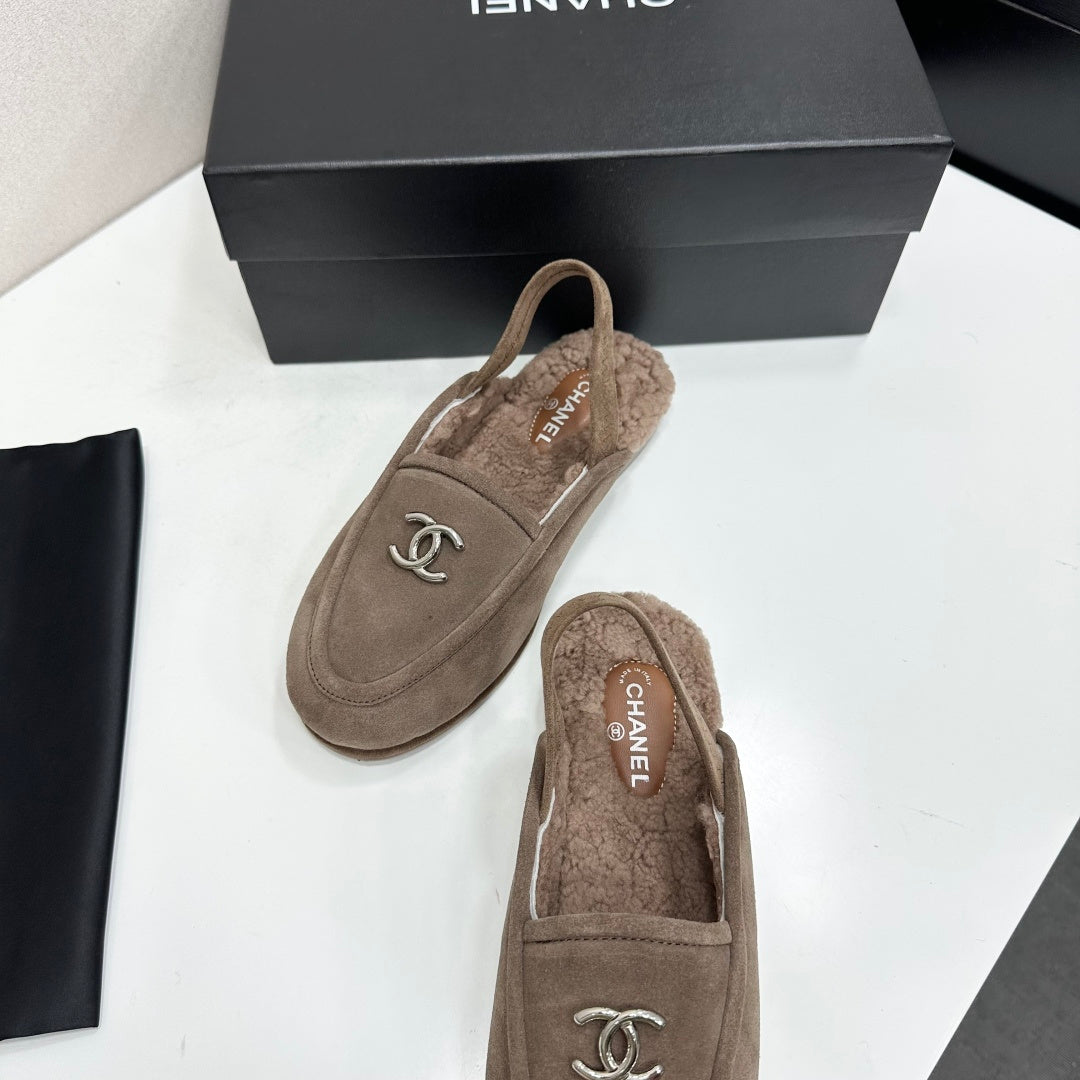 CC 26S Slingback Mules Brown Shearling Suede 147330