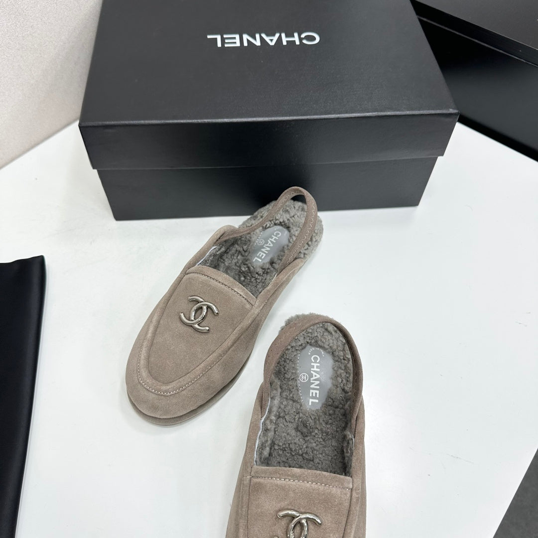 CC 26S Slingback Mules Grey Shearling Suede 147327