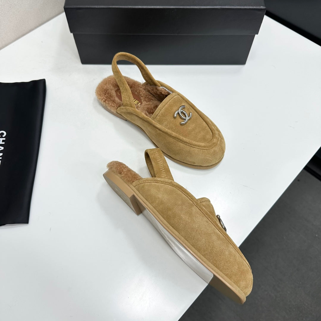 CC 26S Slingback Mules Beige Shearling Suede 147325