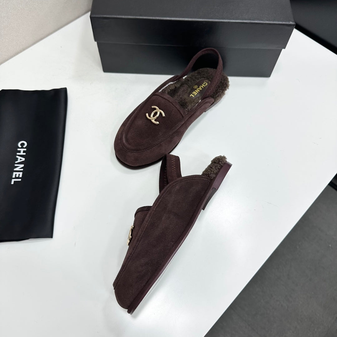 CC 26S Slingback Mules Dark Brown Shearling Suede 147324