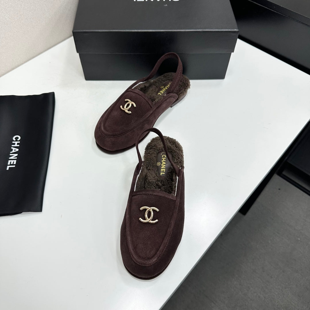 CC 26S Slingback Mules Dark Brown Shearling Suede 147324