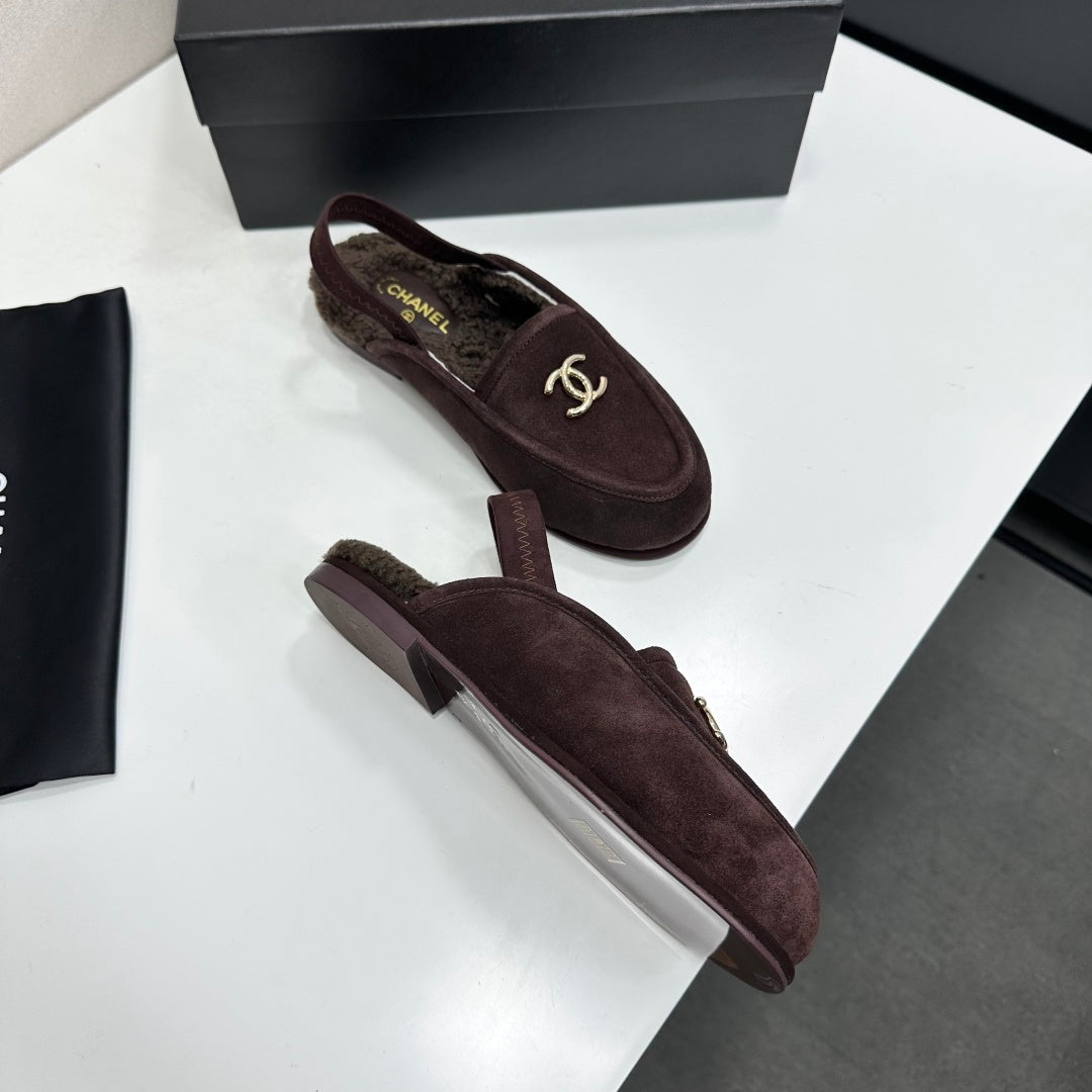 CC 26S Slingback Mules Dark Brown Shearling Suede 147324