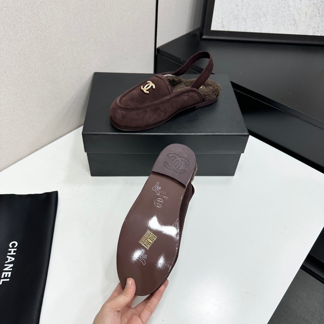 CC 26S Slingback Mules Dark Brown Shearling Suede 147324
