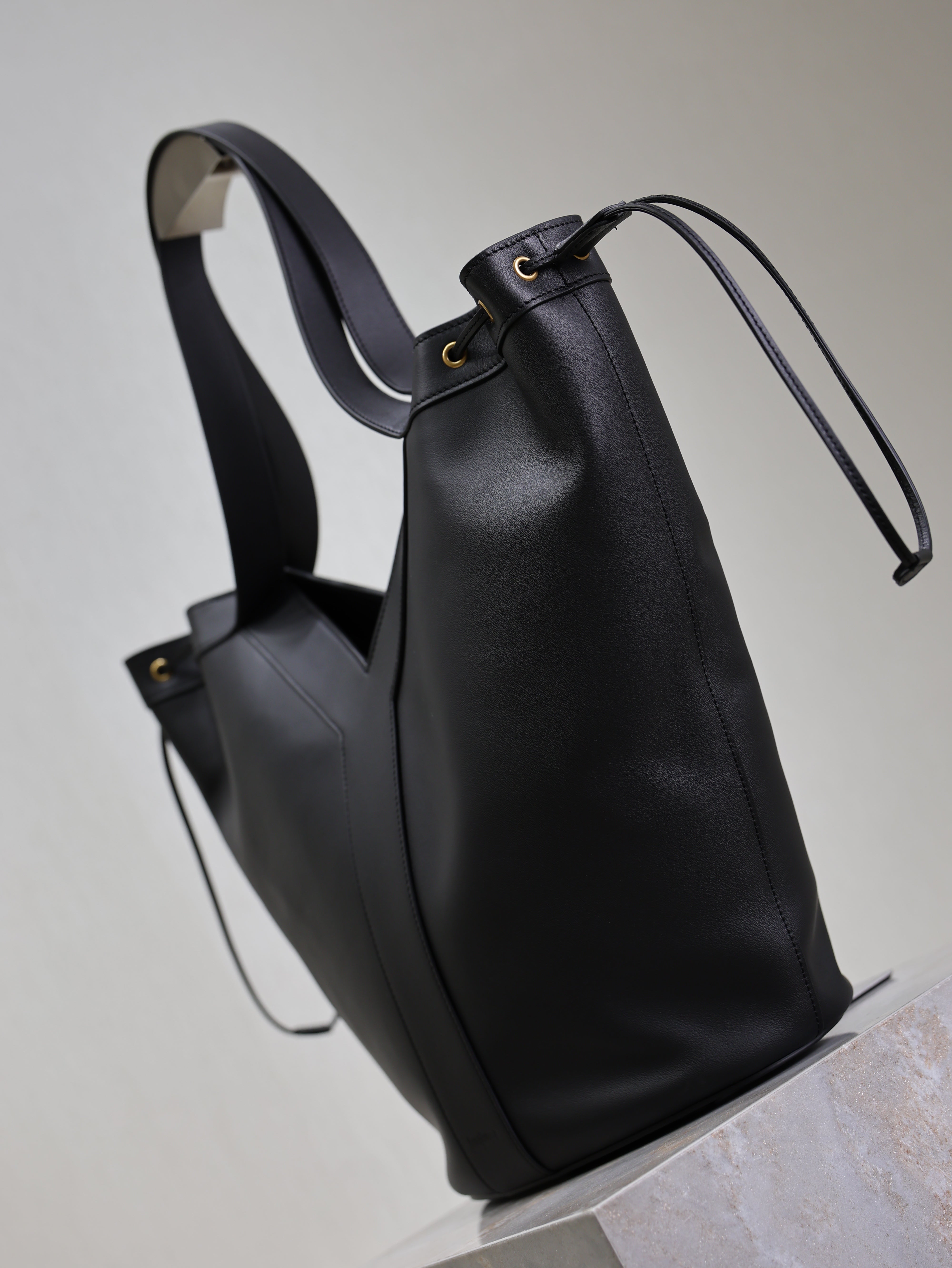 Prada Y Large Leather HOBO Bag Black Leather